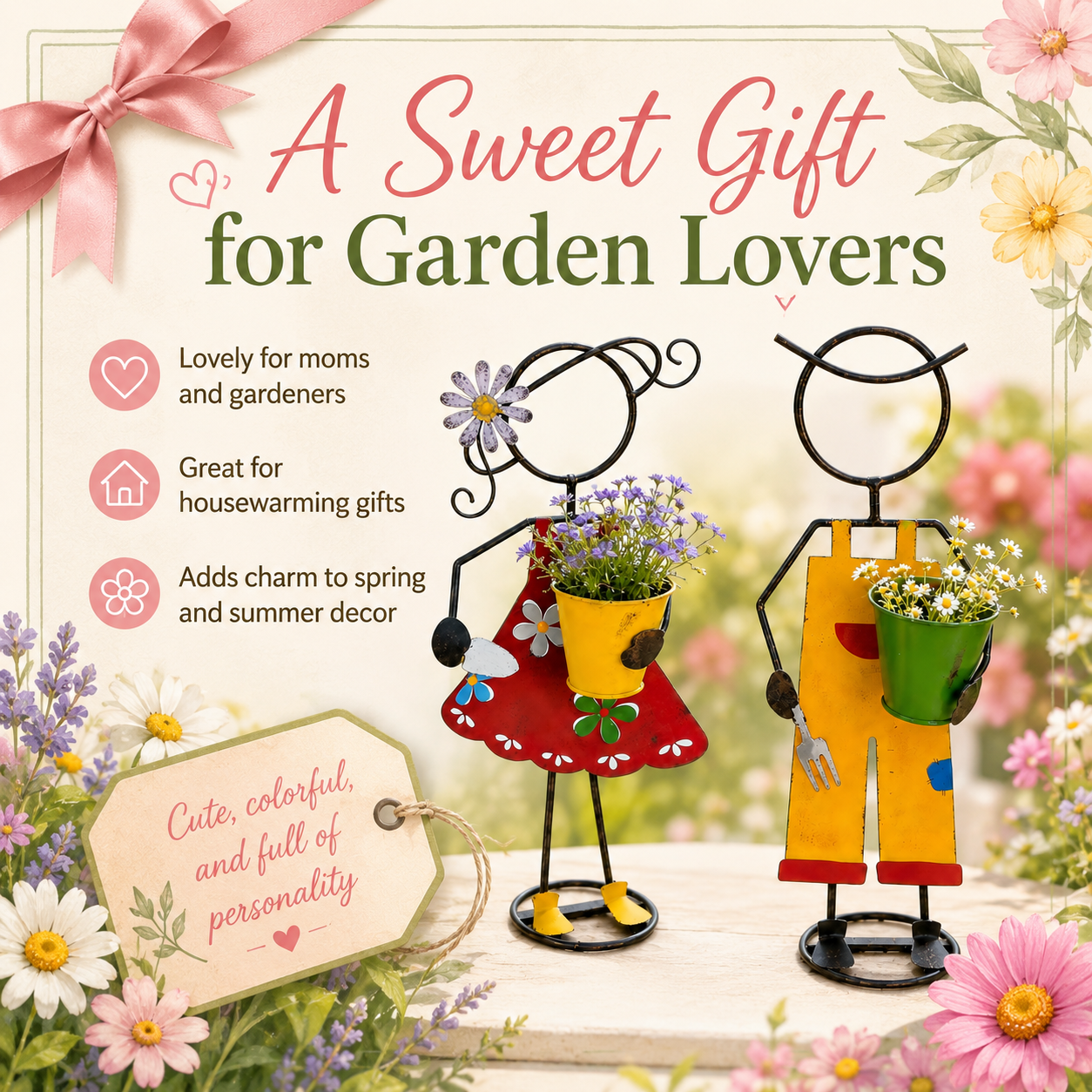 Cute Metal Garden Planter Statue