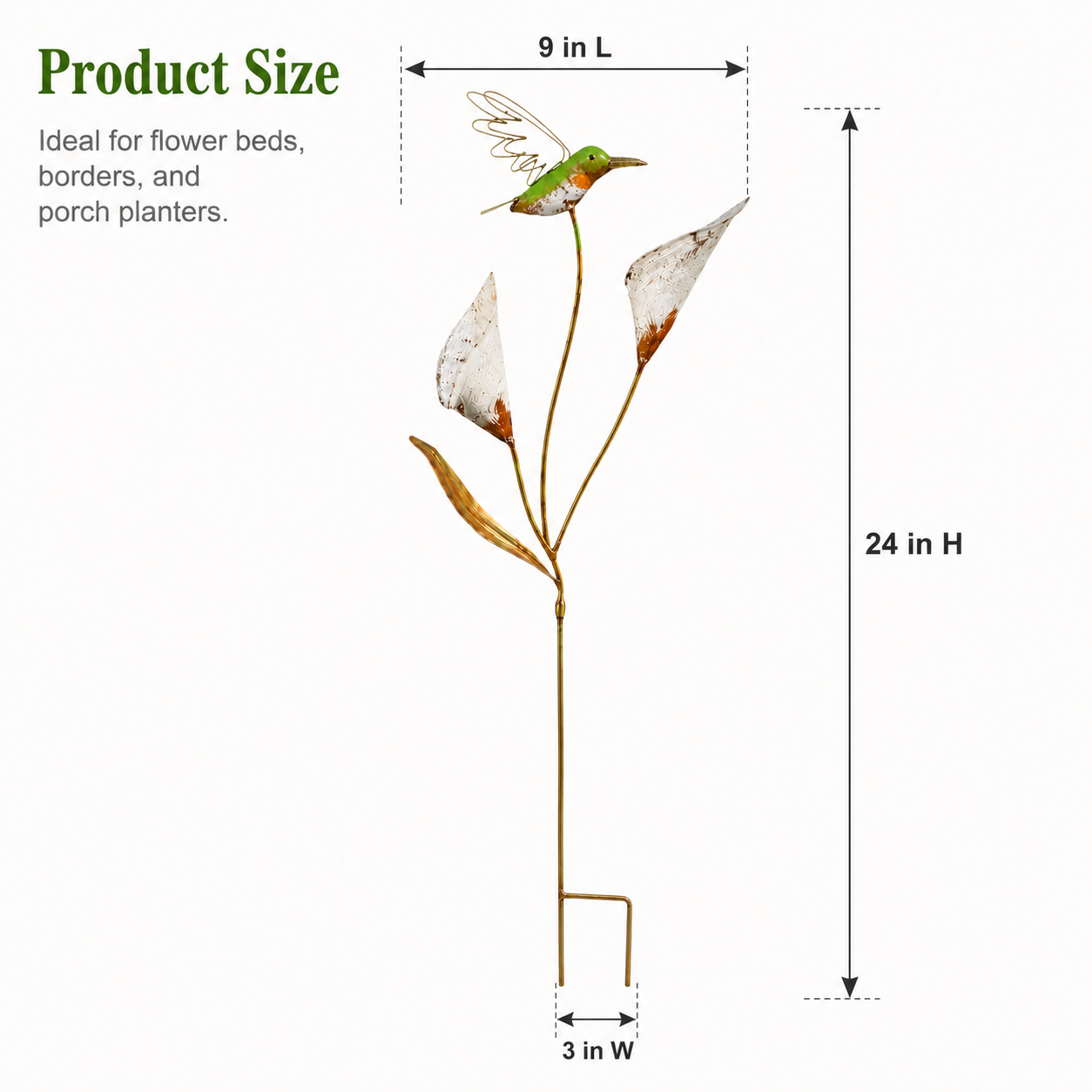 Metal Hummingbird Rustic Garden Stake with Calla Lily Flowers