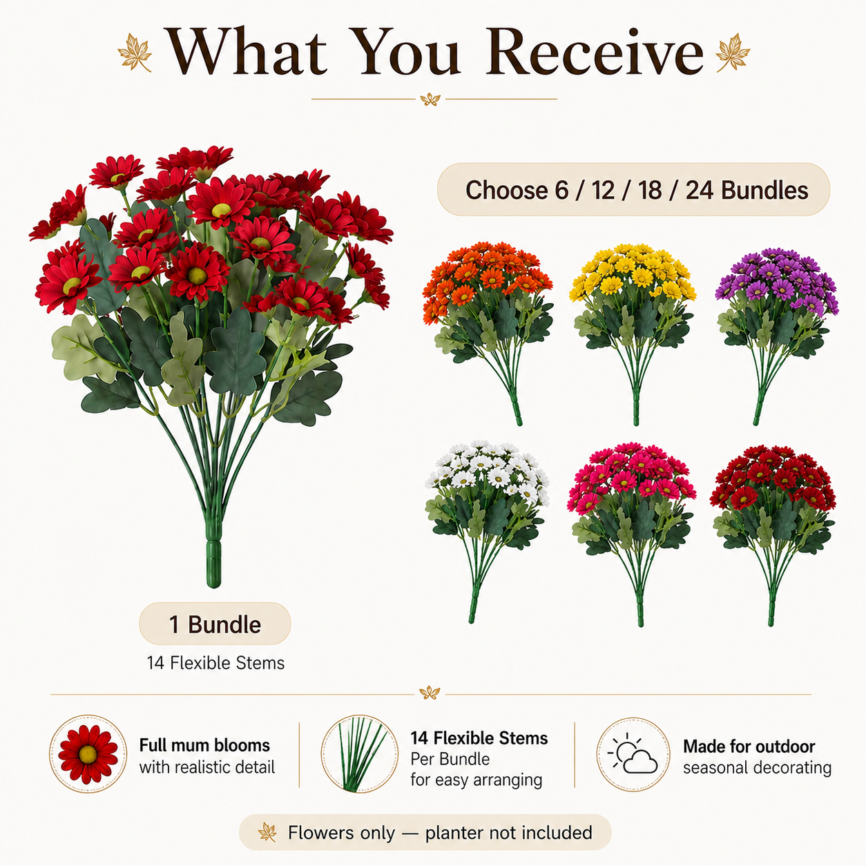 Outdoor Artificial Fall Mums Flower Bundles