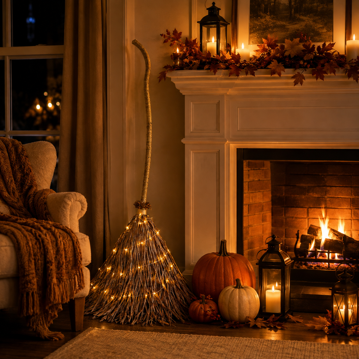 5.5 Ft Giant Light-Up Witch’s Broom Halloween Decor
