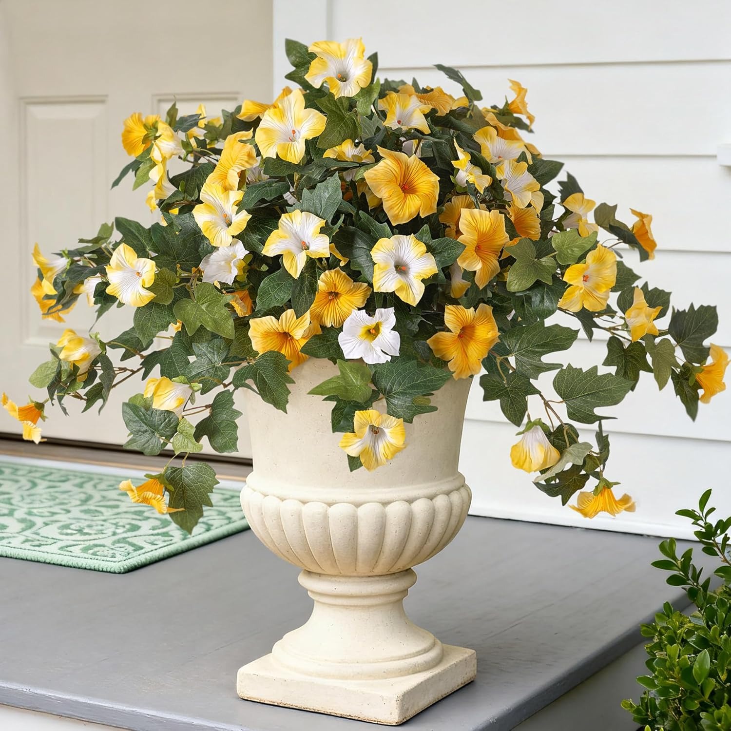 Artificial Petunia Flowers Outdoor UV Resistant – Faux Hanging Flower Arrangement, Realistic Silk Petunias for Porch, Patio, Garden, Balcony Decor