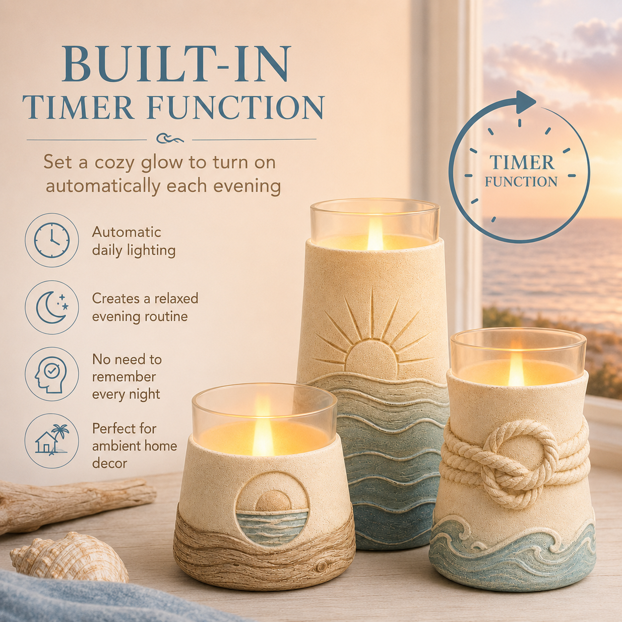 Set of 3 Coastal Flameless Candle Holders