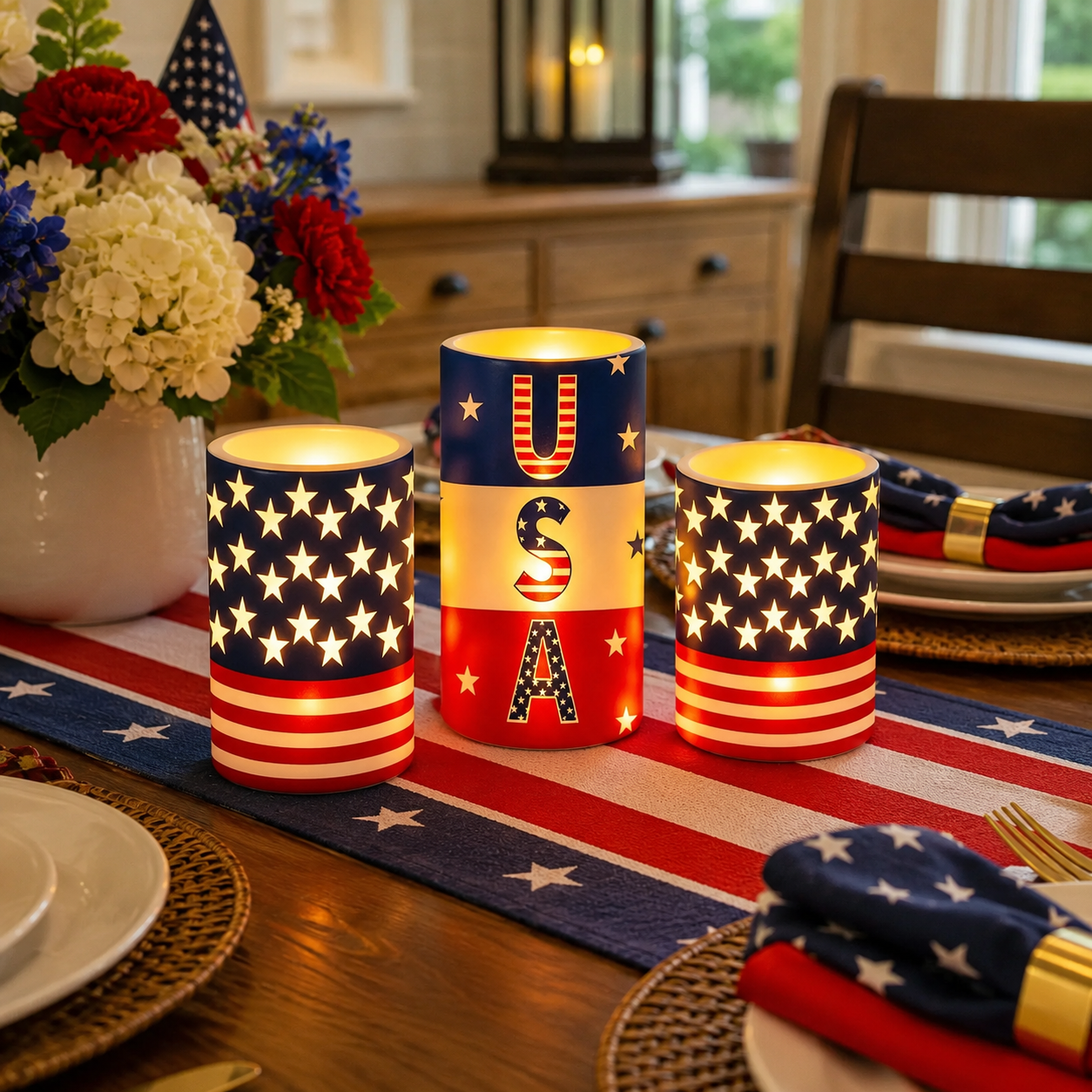 3PCS Patriotic Flameless LED Candle Set with Remote