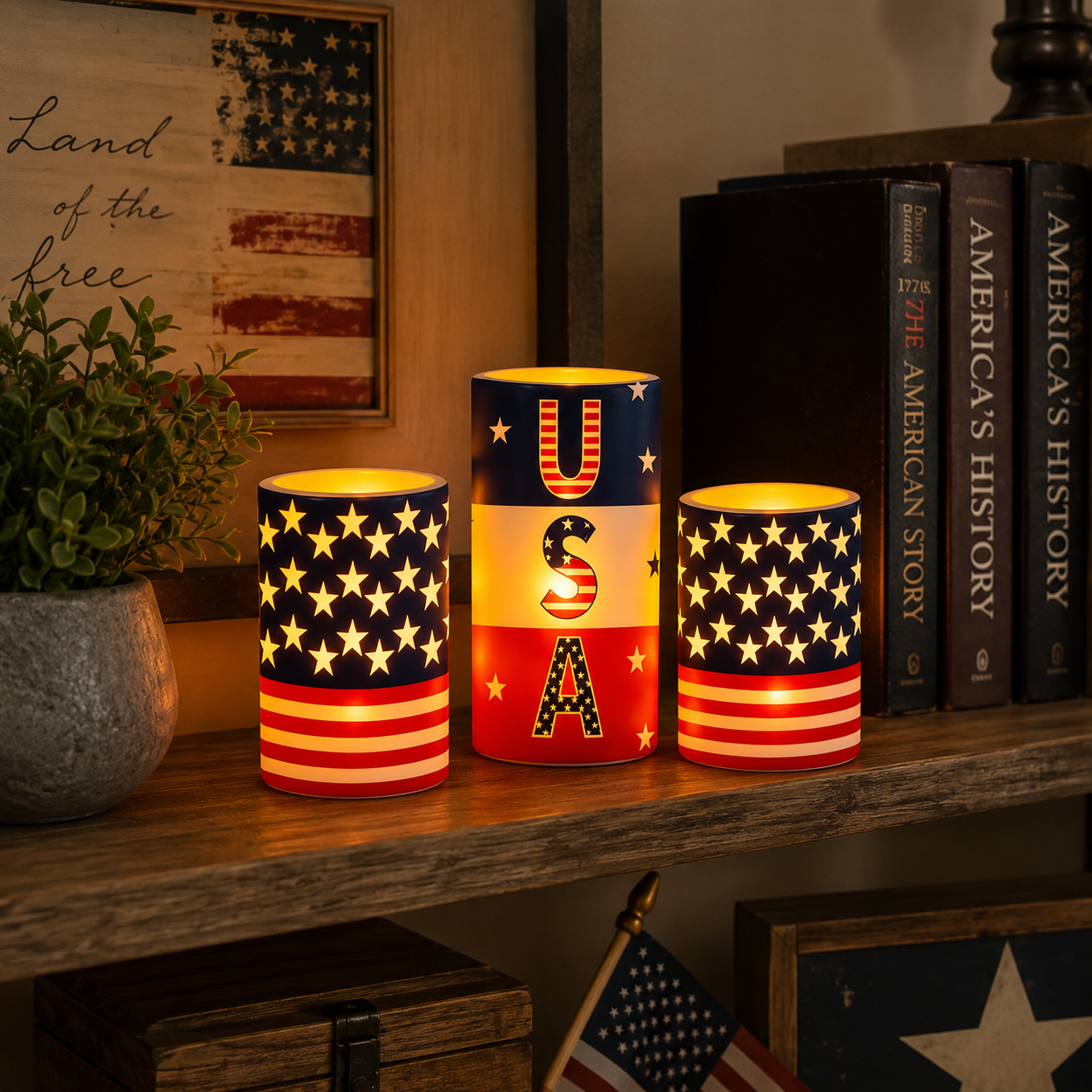 3PCS Patriotic Flameless LED Candle Set with Remote
