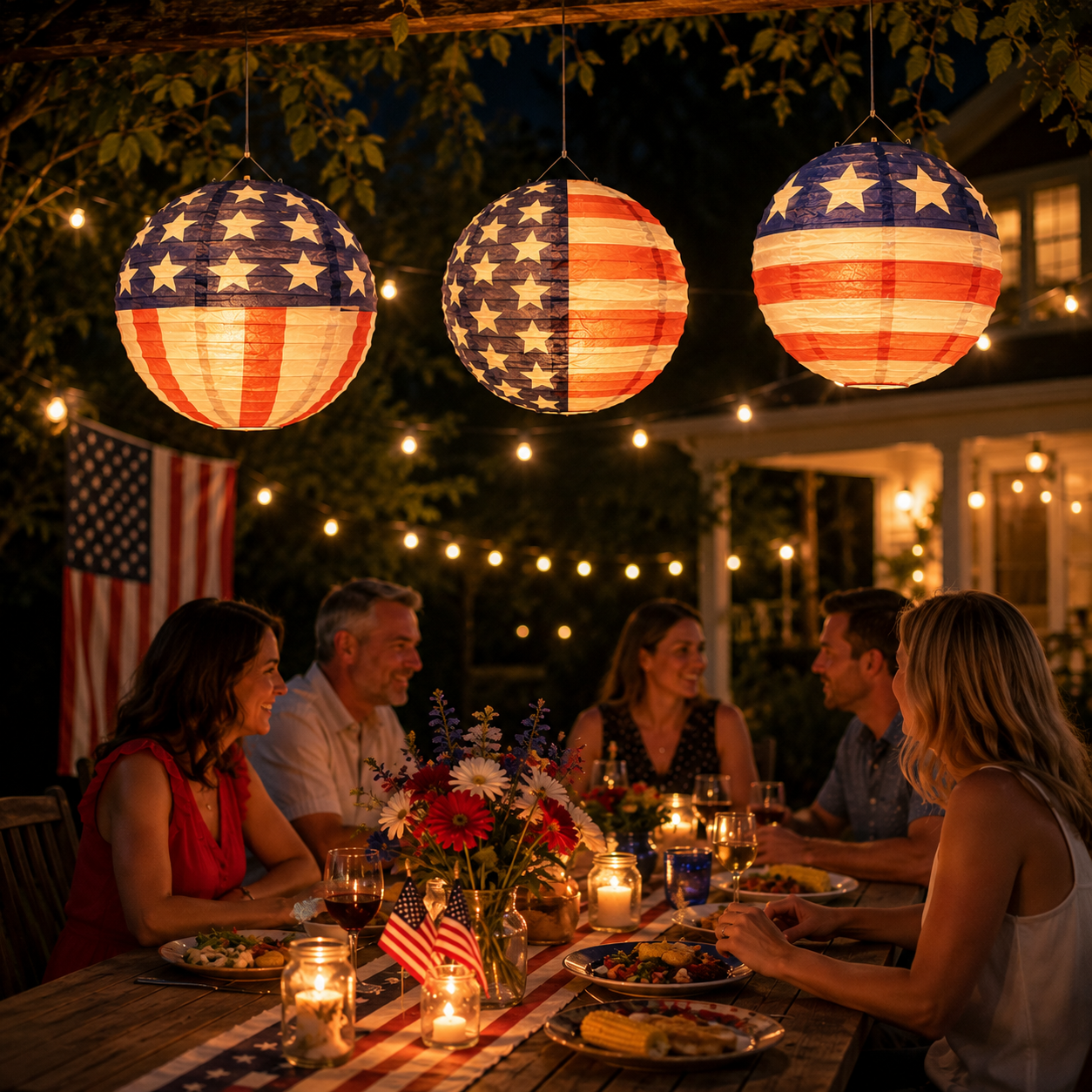American Flag Solar Paper Lanterns with LED Bulbs