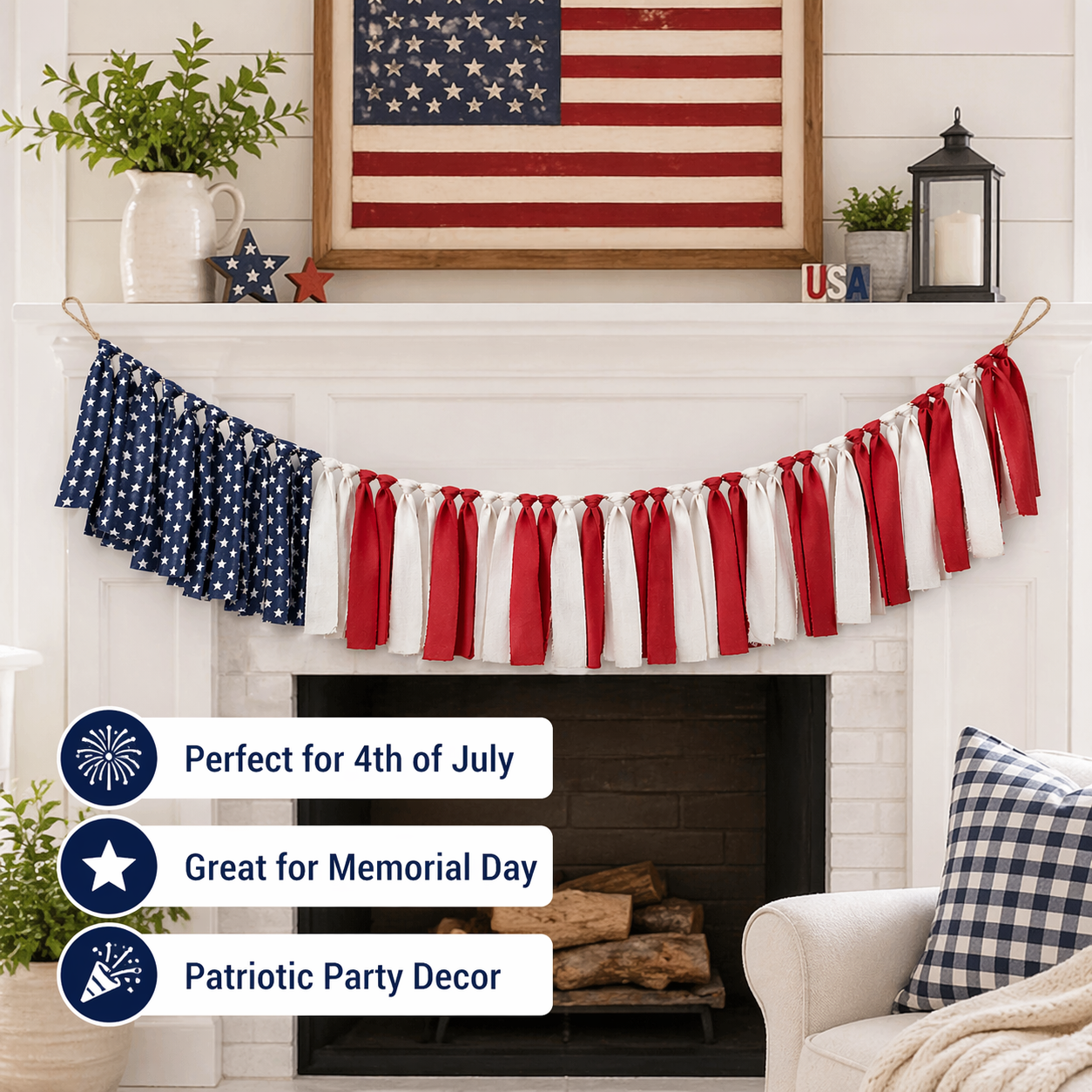Handmade American Flag Garland