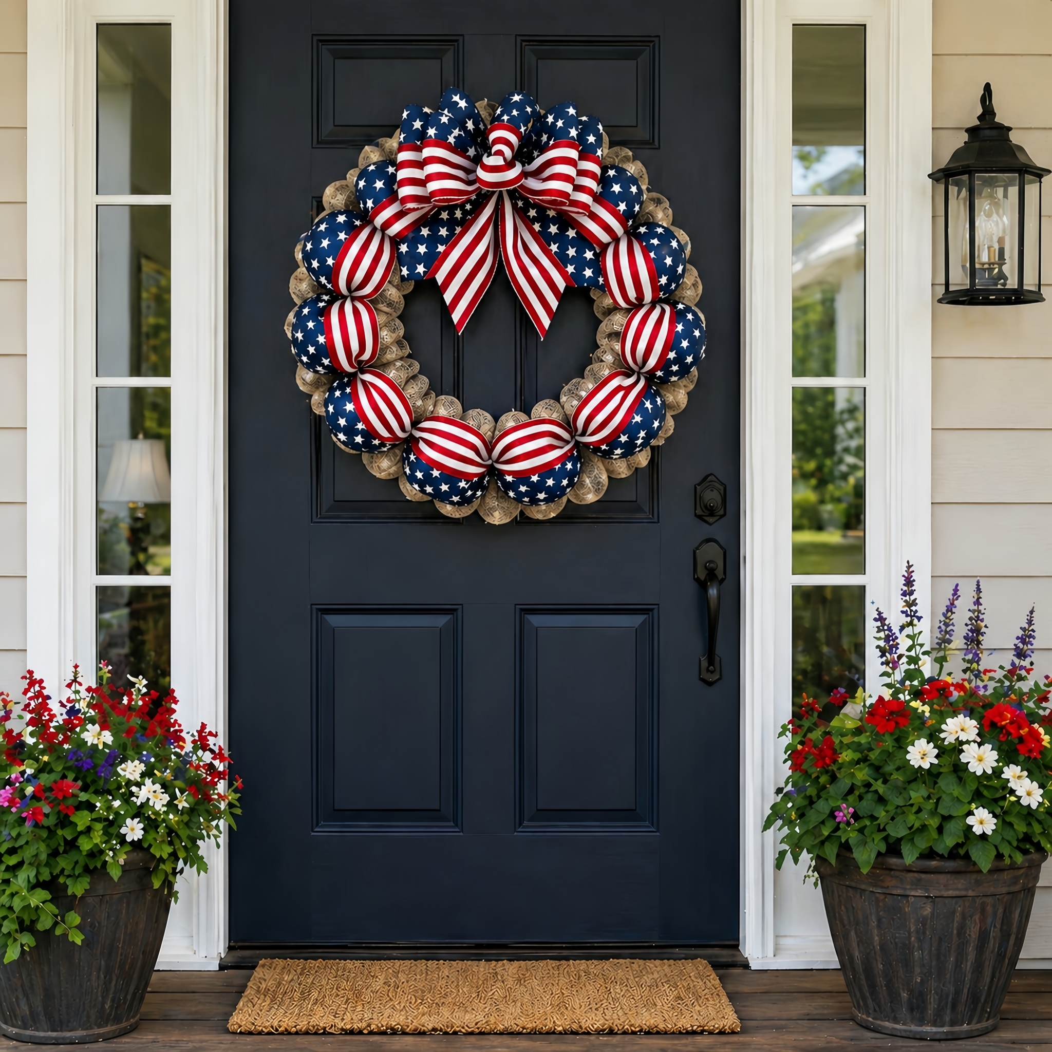 Lighted Patriotic American Flag Wreath