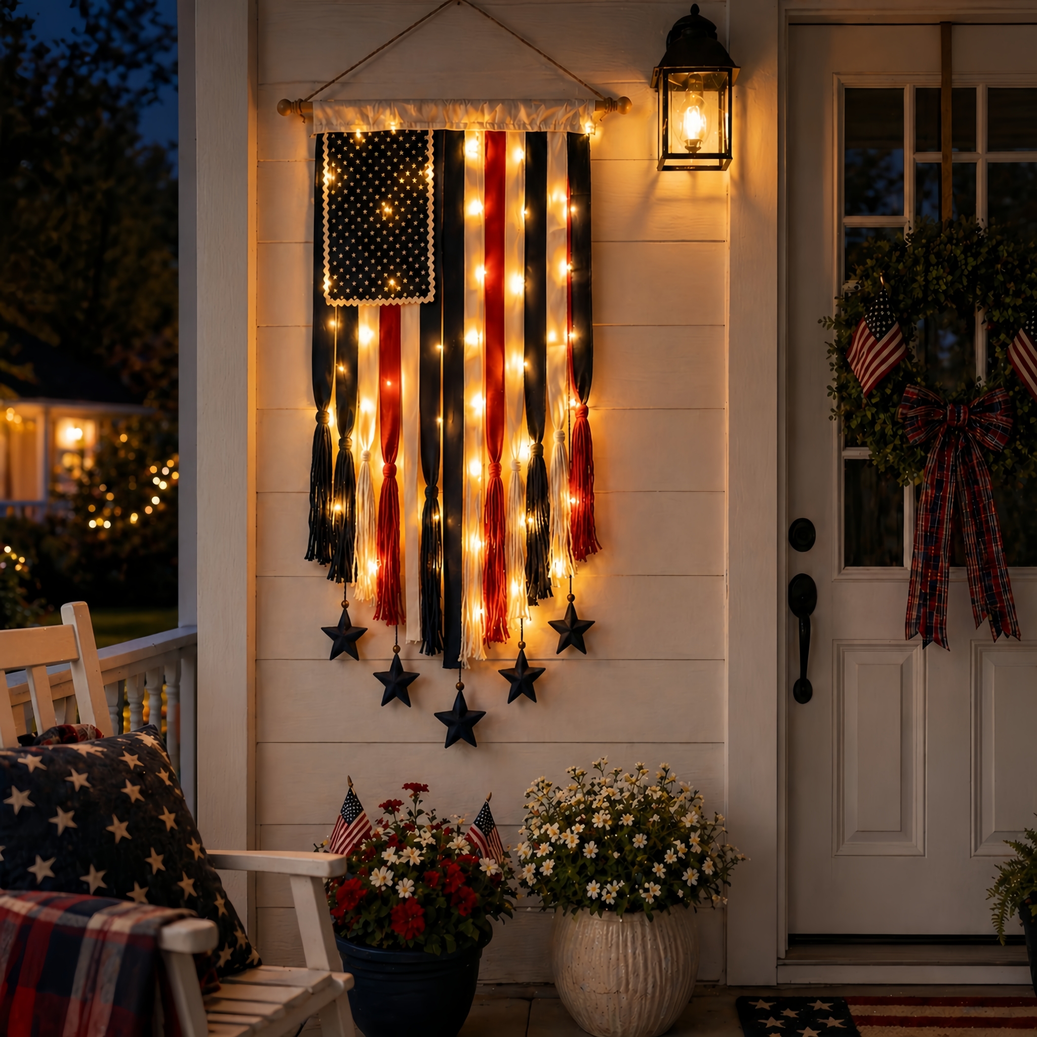 4 x 2.3 Ft Lighted Patriotic American Flag Wall Hanging