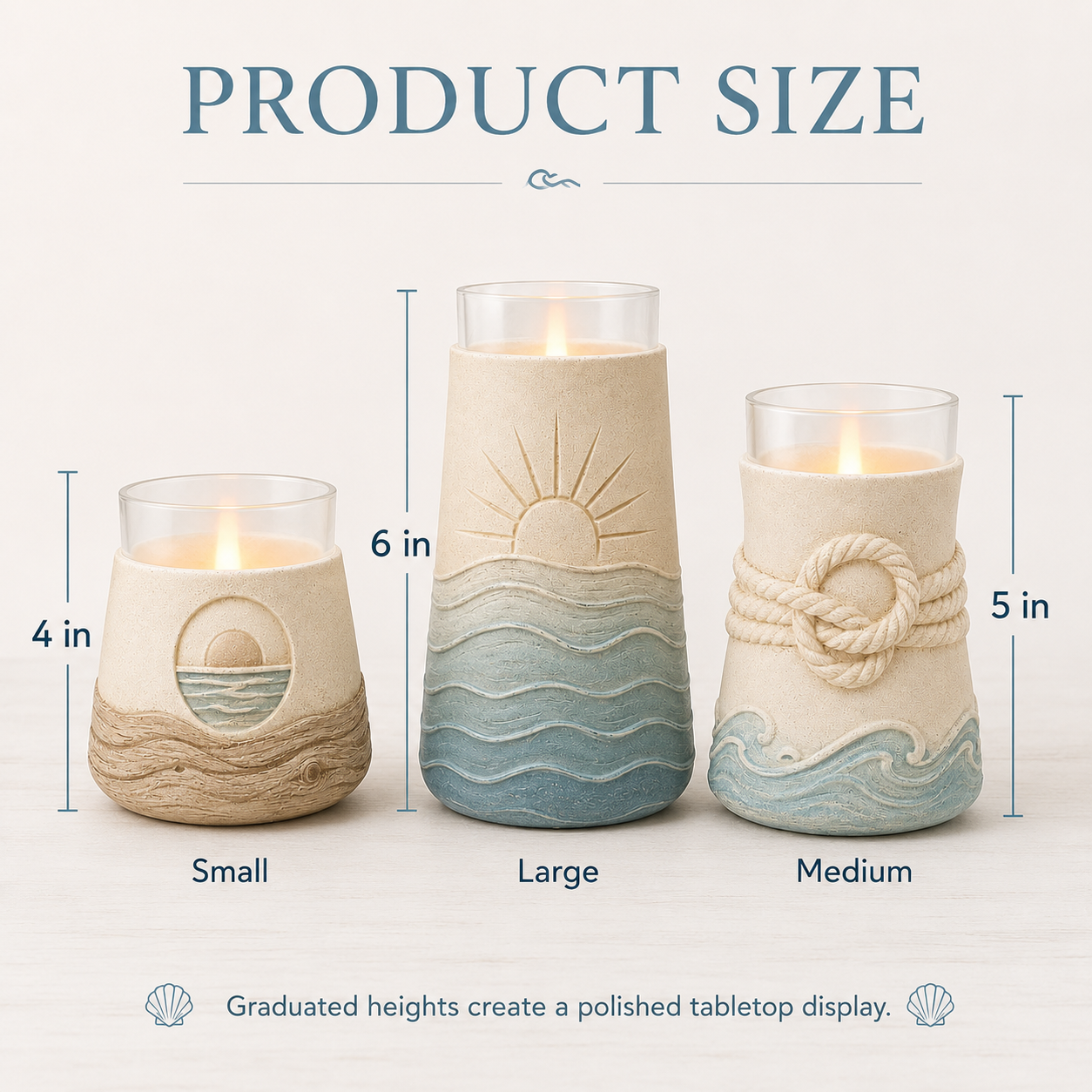 Set of 3 Coastal Flameless Candle Holders