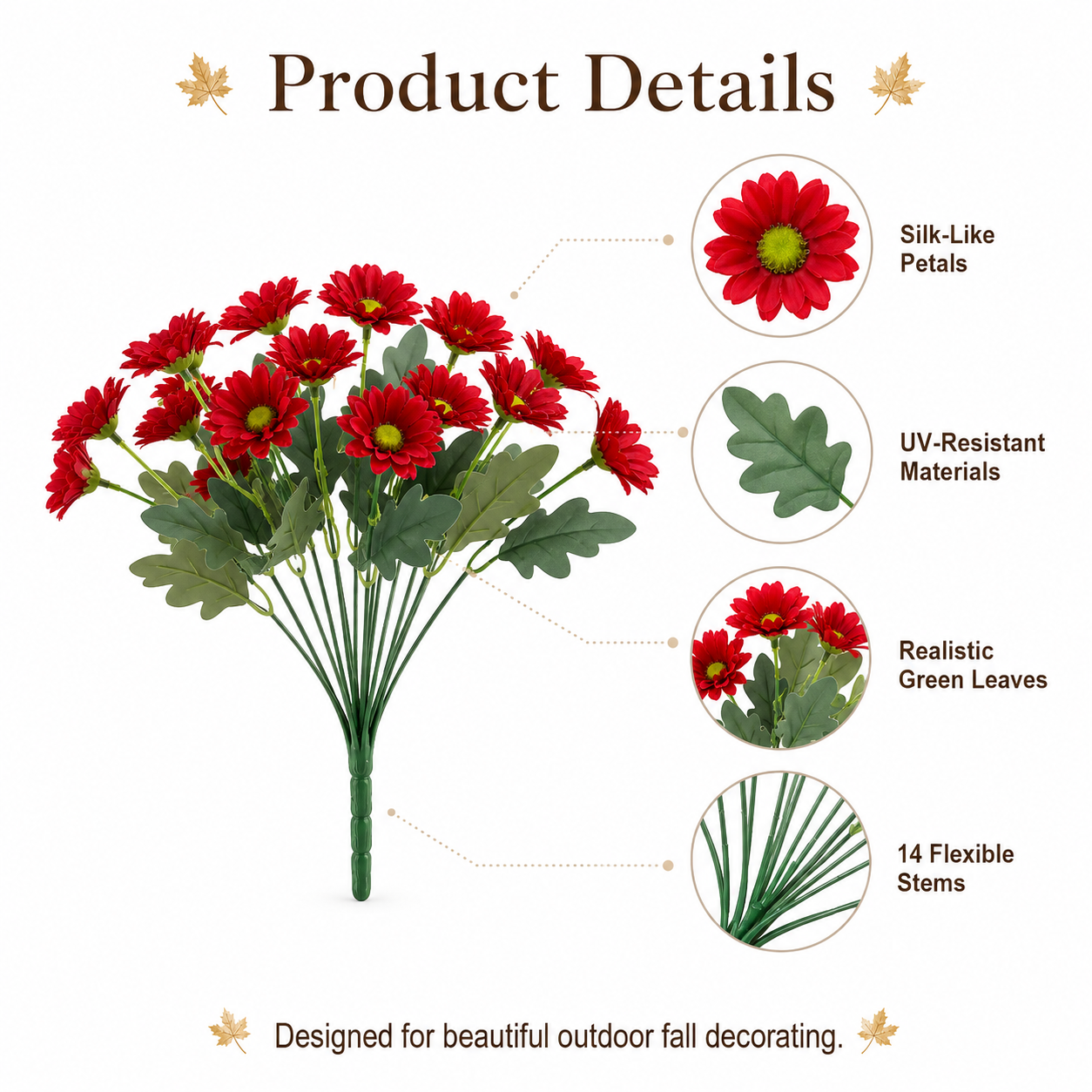 Outdoor Artificial Fall Mums Flower Bundles