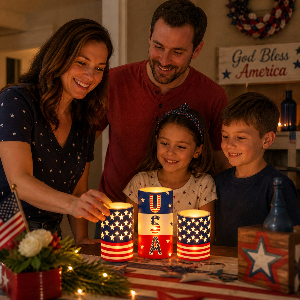3PCS Patriotic Flameless LED Candle Set with Remote