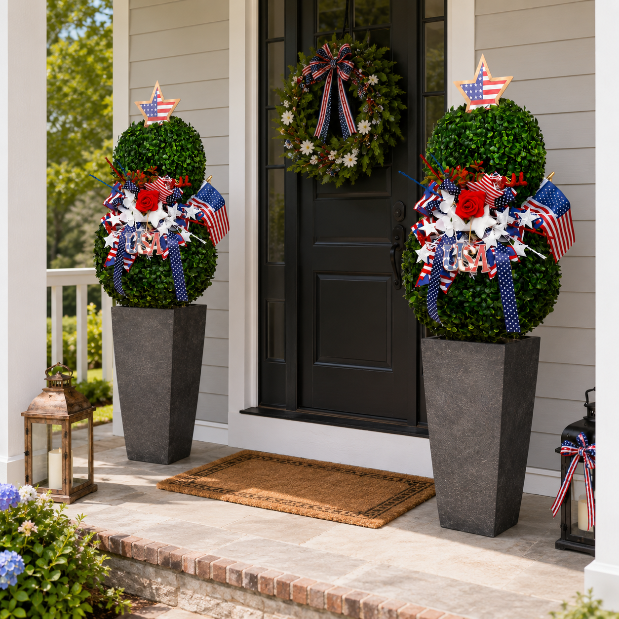 4th of July Patriotic Artificial Topiary Garden Stake