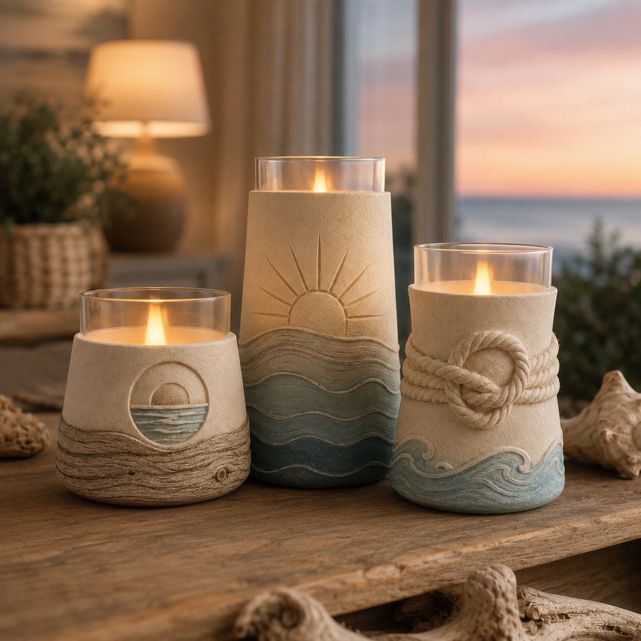 Set of 3 Coastal Flameless Candle Holders
