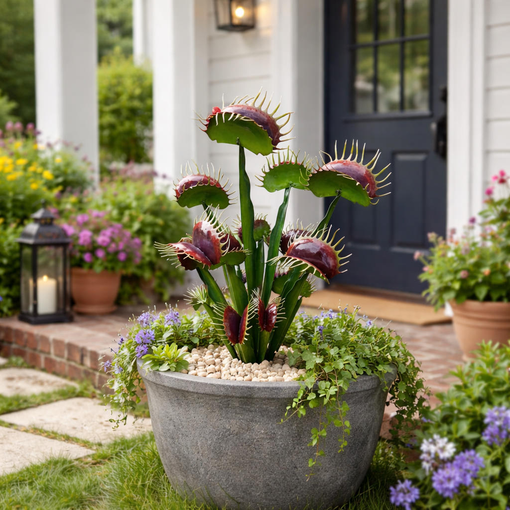 Metal Handpainted Venus Flytrap Garden Sculpture