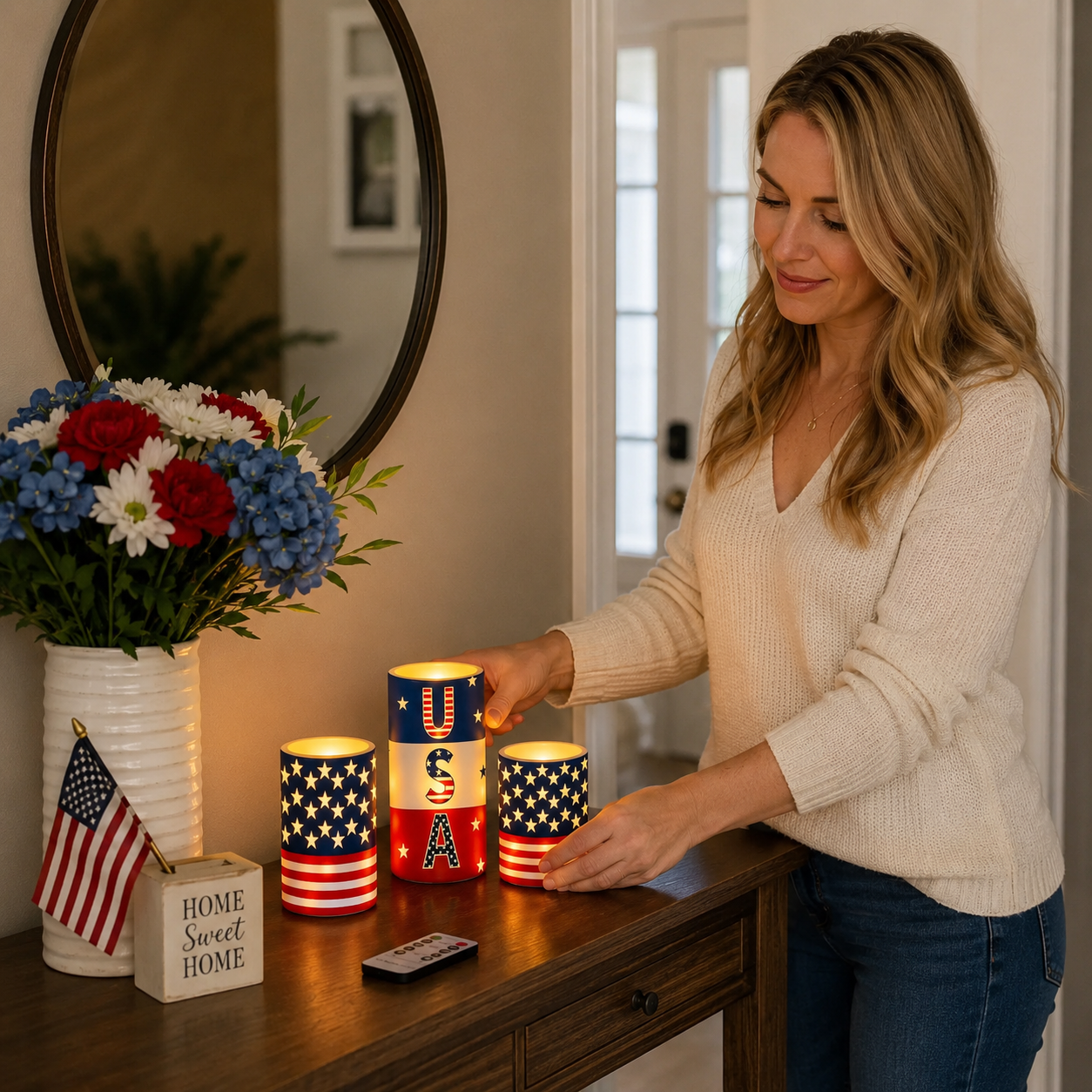 3PCS Patriotic Flameless LED Candle Set with Remote