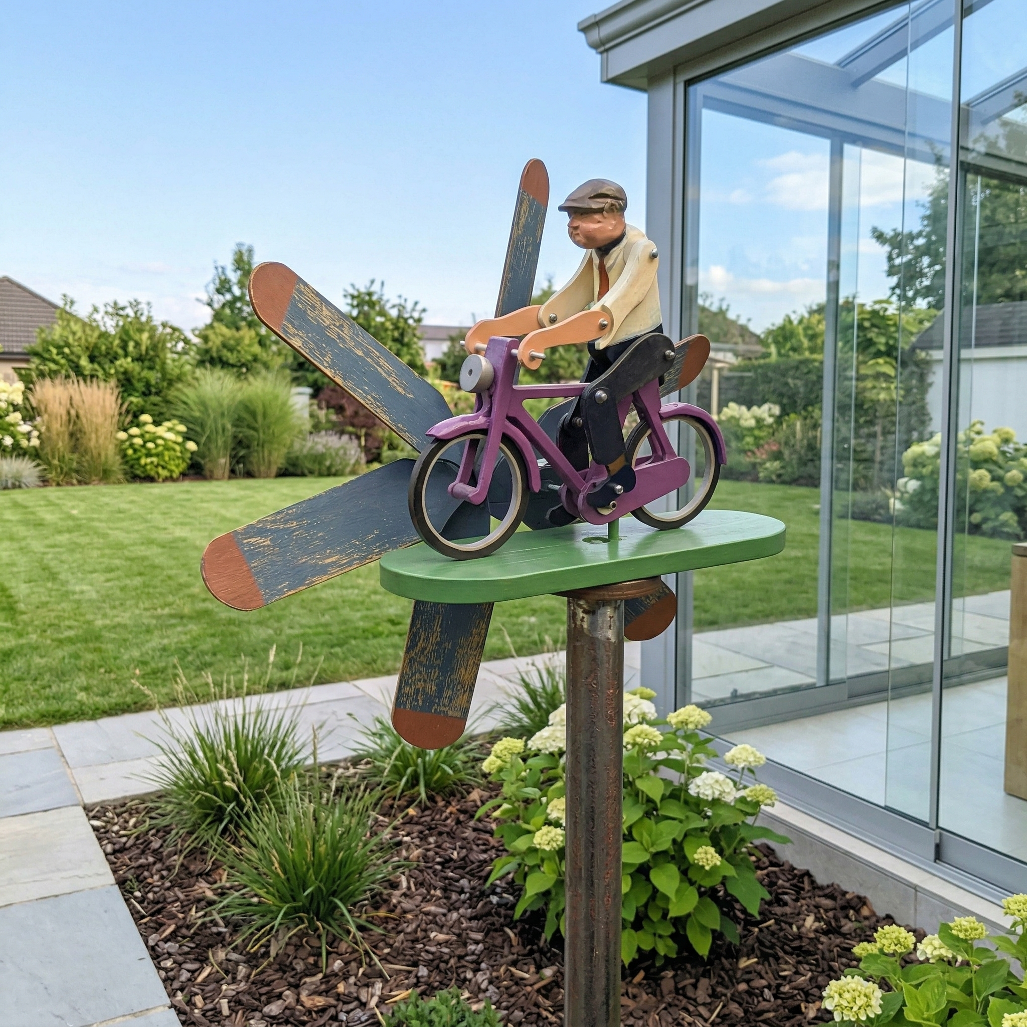 Vintage Bicycle Rider Wind Spinner Garden Stake