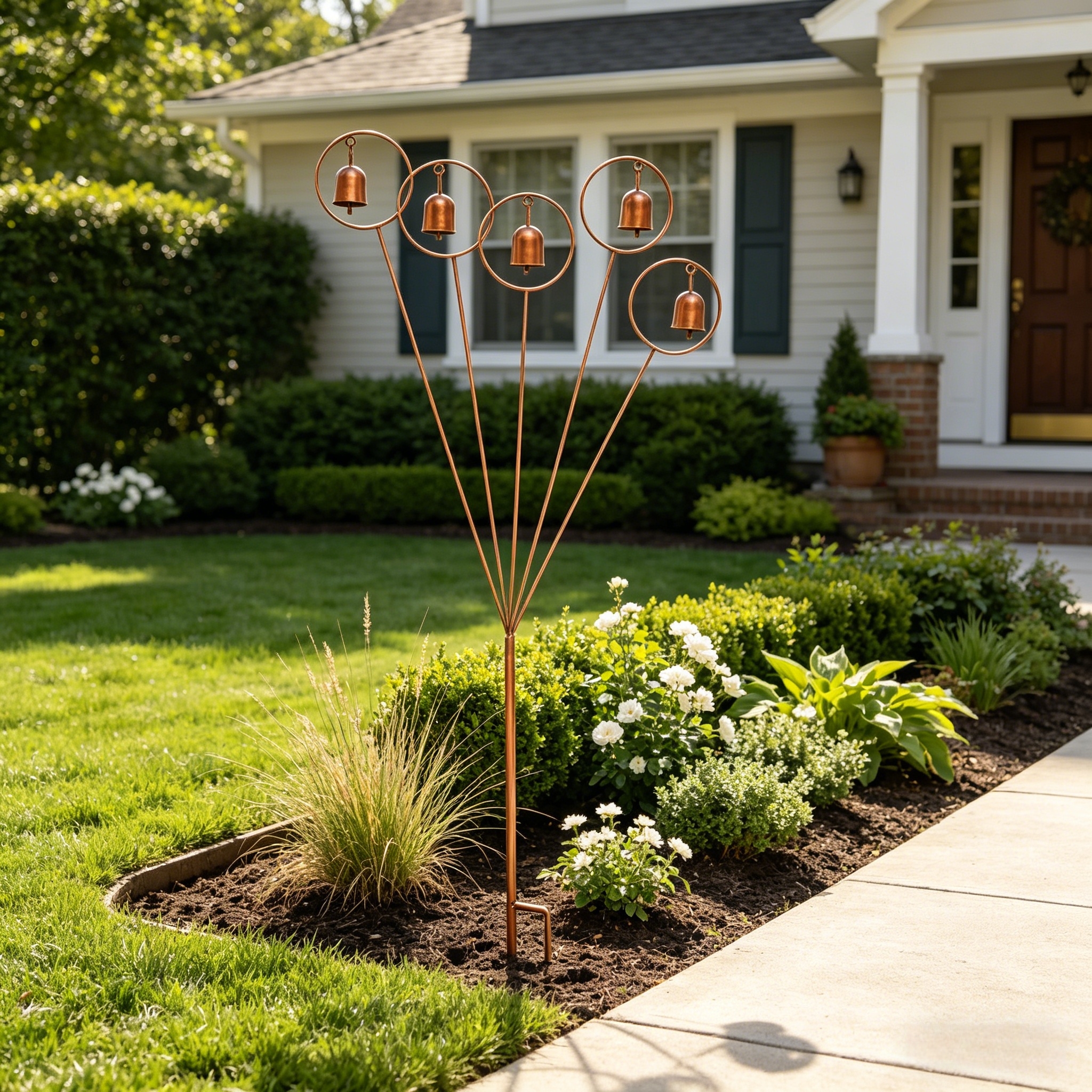 Vintage Copper Wind-Swaying Five Bell Garden Stake