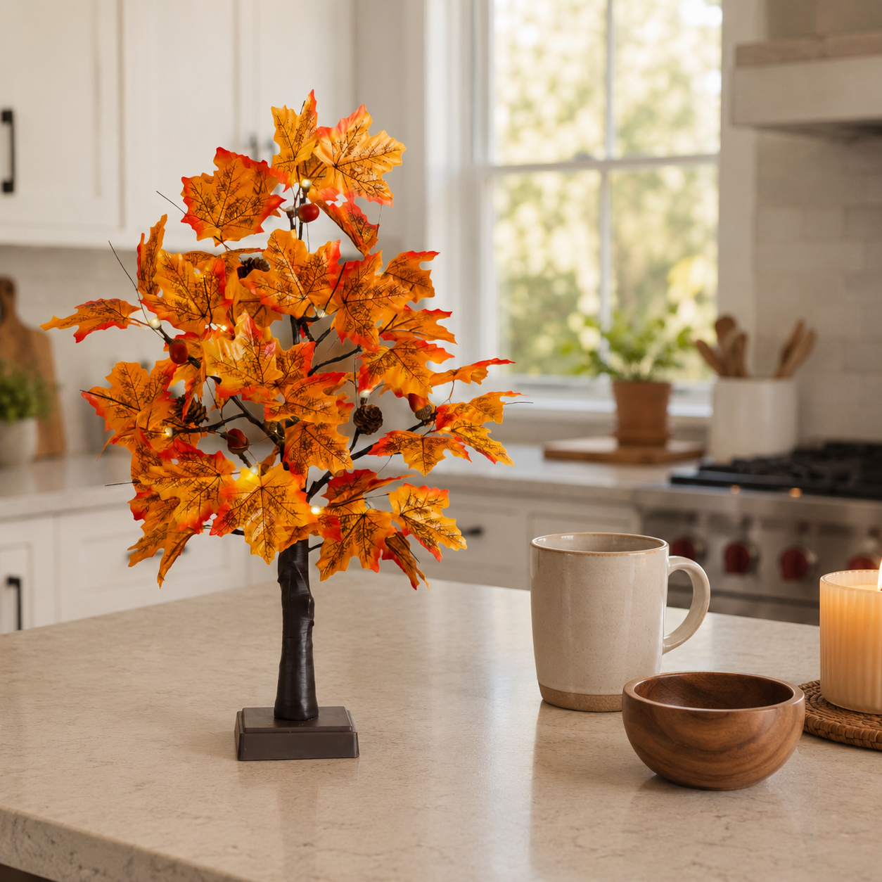 Pre-Lit Fall Maple Tree Tabletop Decor