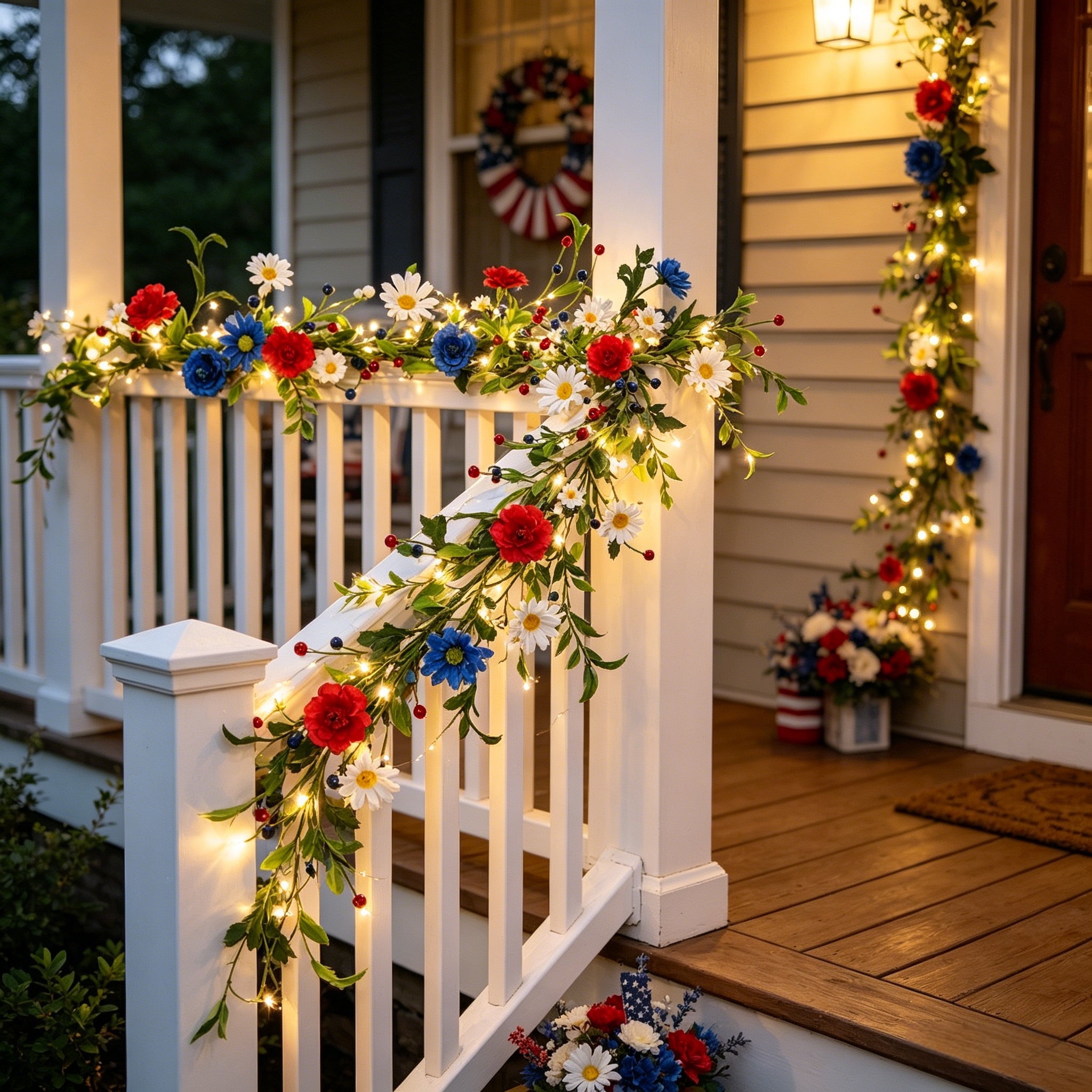 6FT Pre-Lit Patriotic Floral Garland