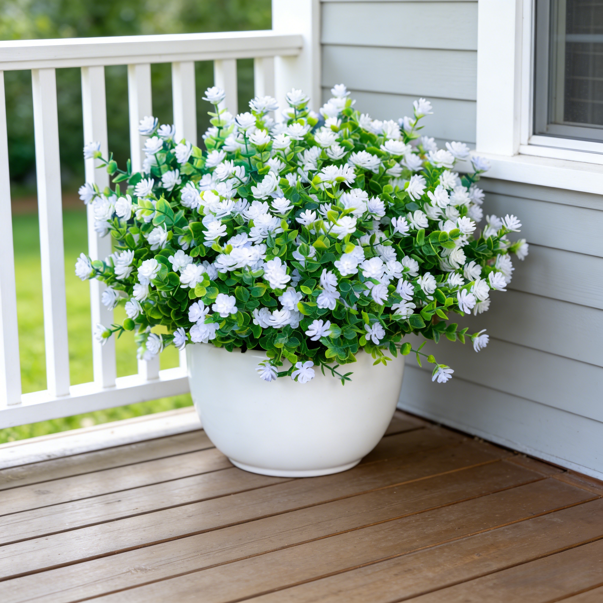 Artificial White Outdoor Flower Bouquets – UV Resistant Faux Spring Flowers for Outdoor Porch, Garden & Patio Decor