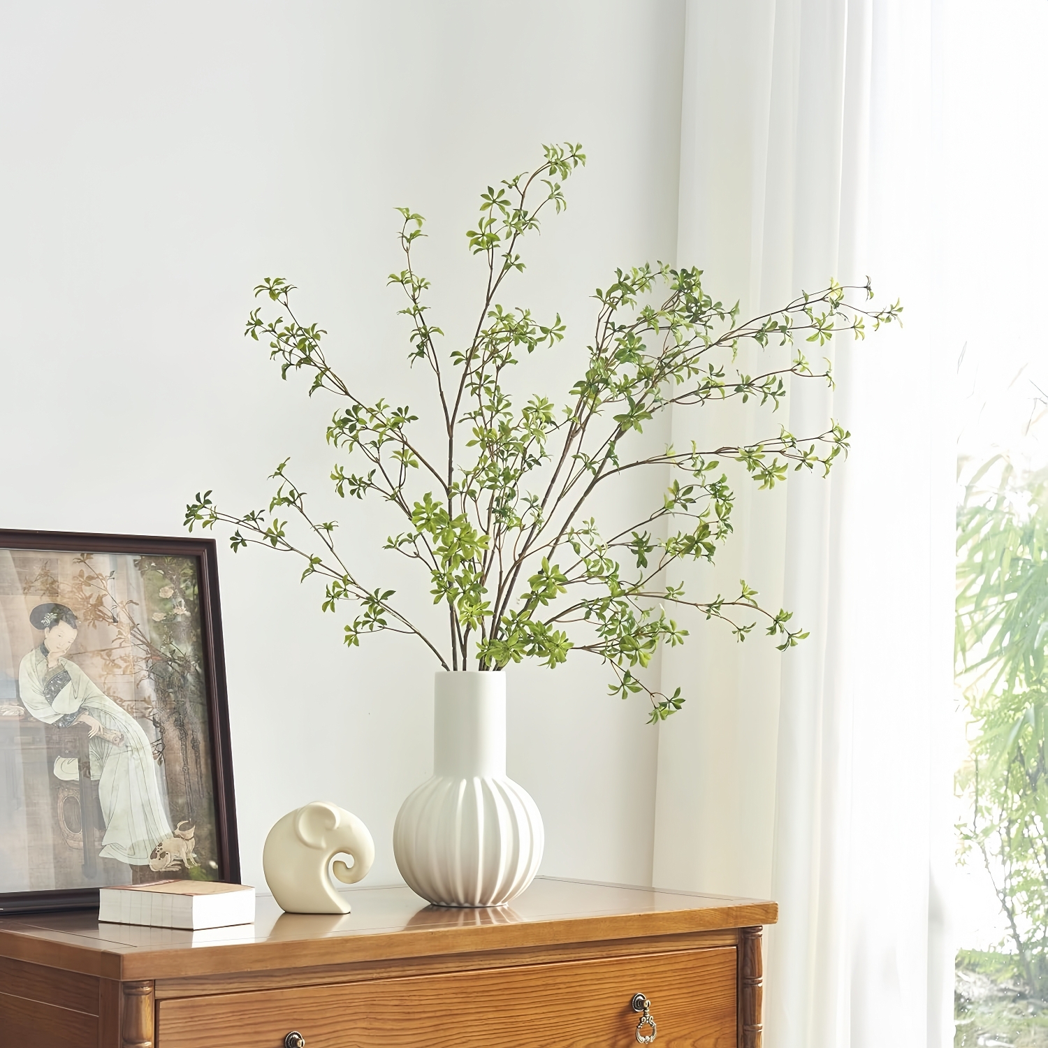 Artificial Greenery Stems – 47” Tall Real Touch Faux Enkianthus Twig Branches for Vase Filler, Home, Office, Wedding & Shop Décor