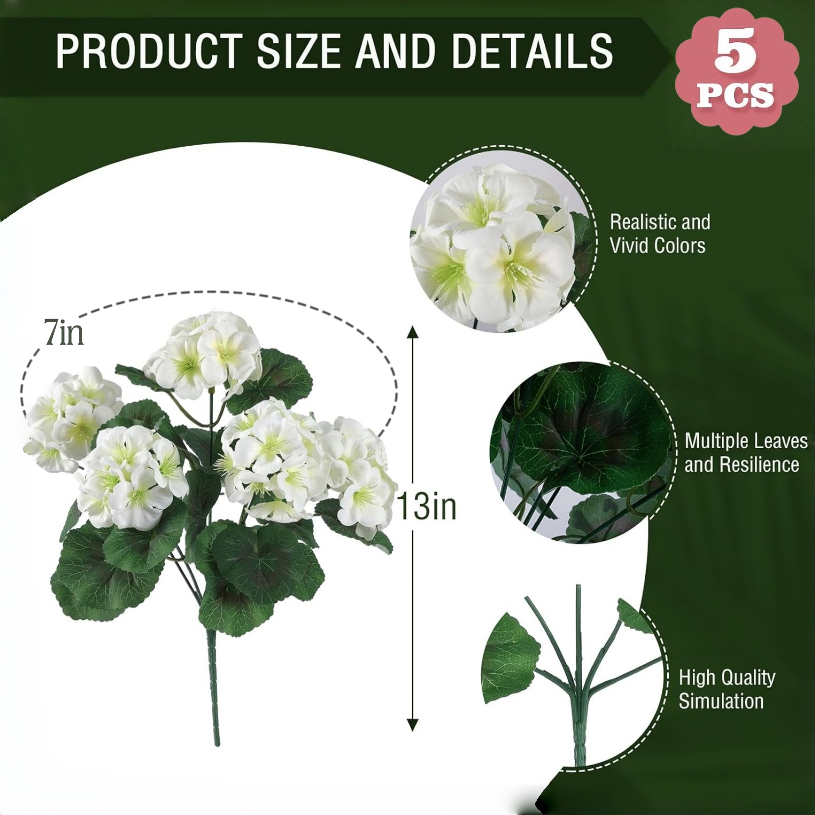 Artificial Geranium Flowers for Outdoors – UV Resistant Silk Faux Geranium Bushes, 13" Tall Realistic Porch Planter & Window Box Decor