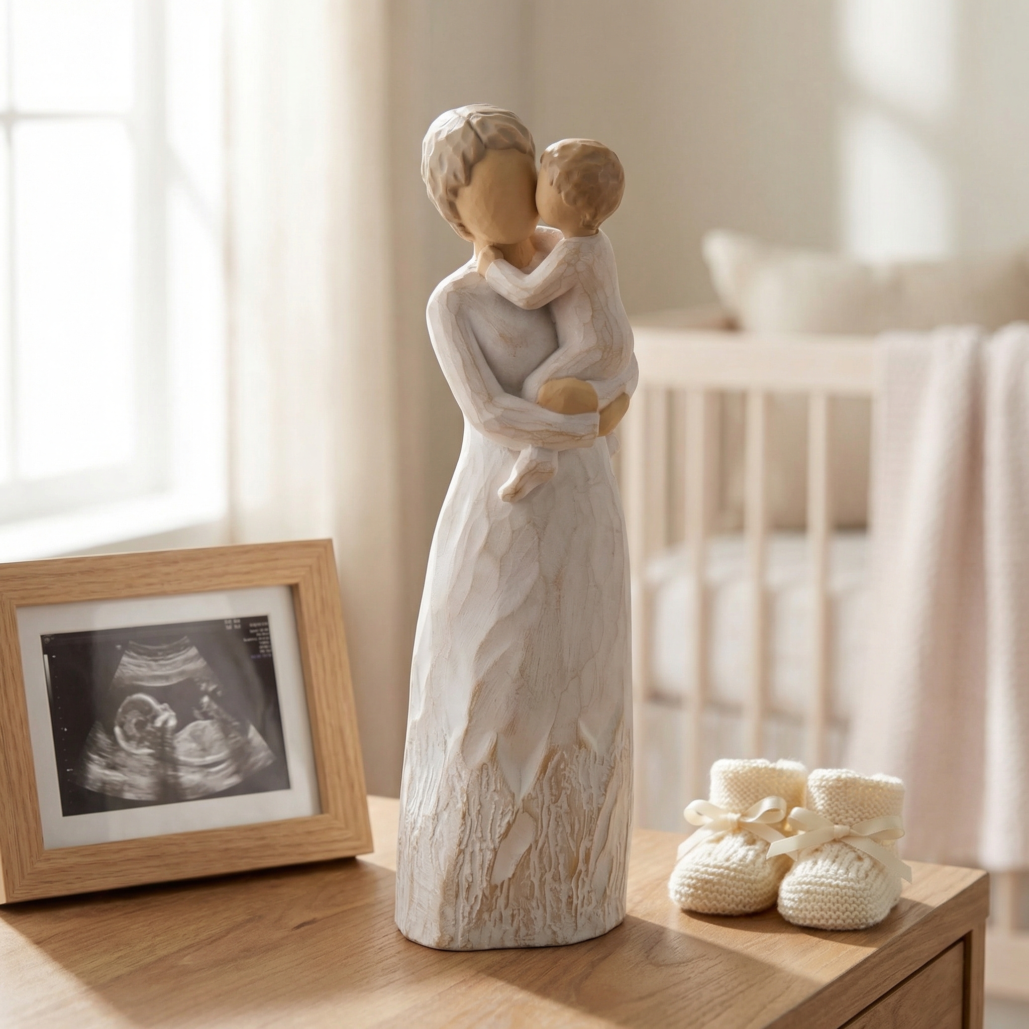 Grandma & Grandchild Figurine – First Time Grandma Gift, Hand-Painted Resin Hug & Kiss Statue