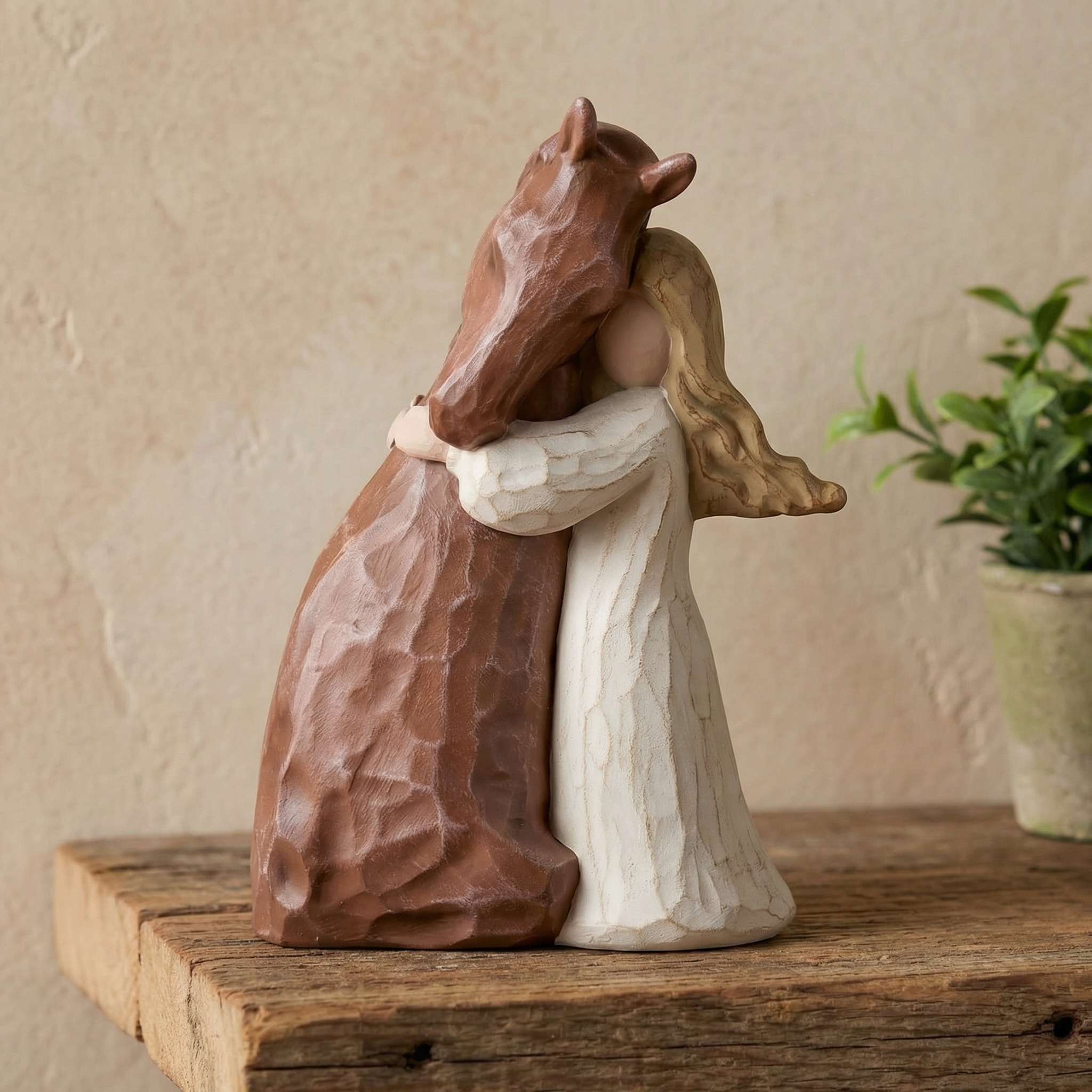 Girl Hugging Horse Figurine