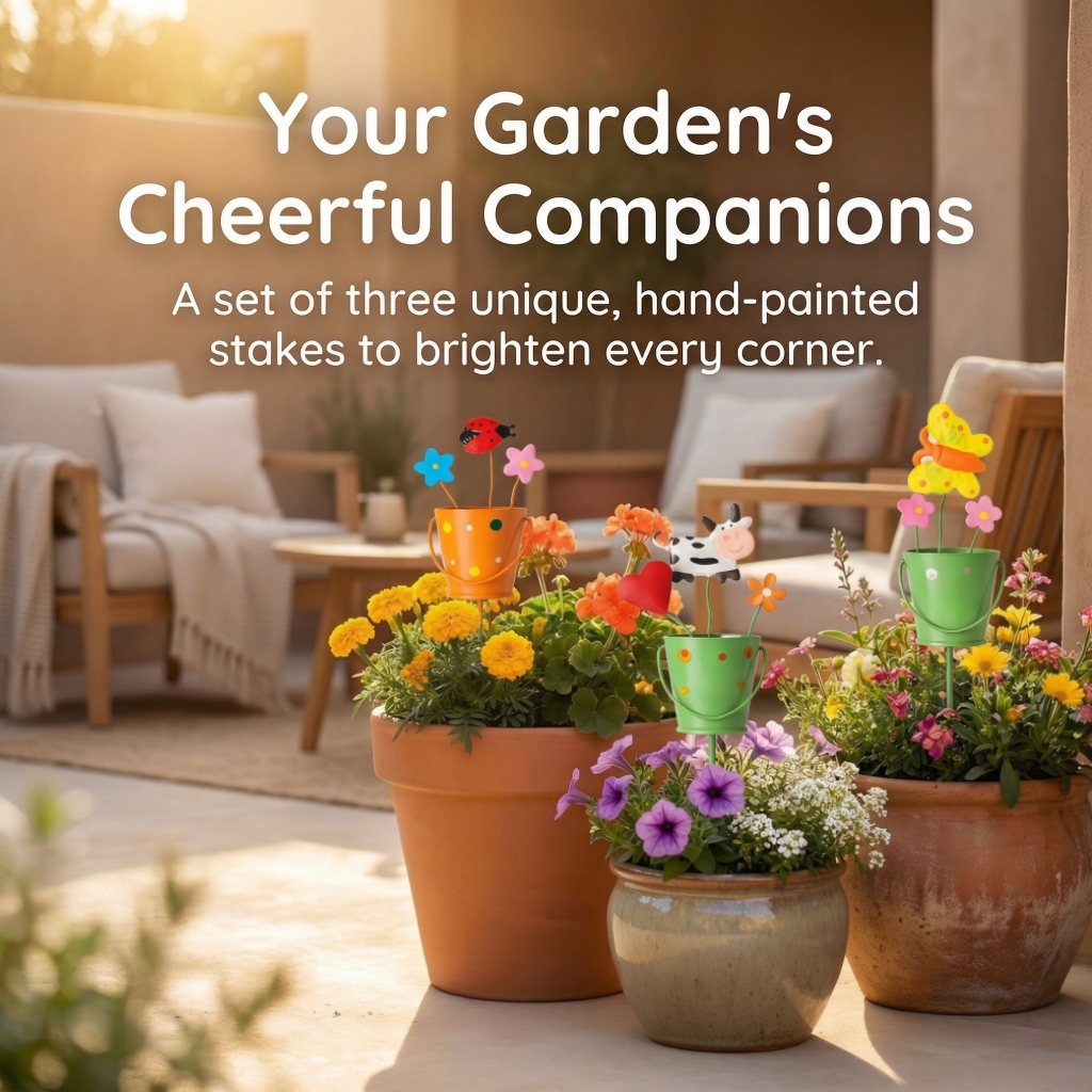 Set of 3 Metal Flower Pot Garden Stakes