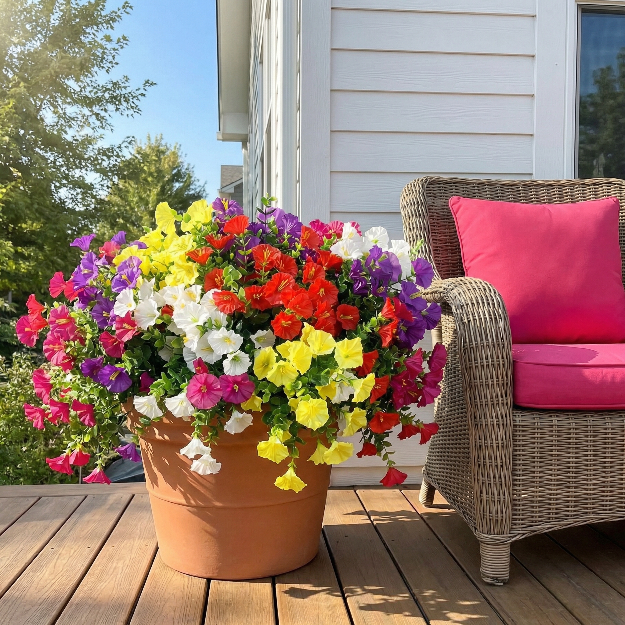 Artificial UV Resistant Eucalyptus Petunia Flowers