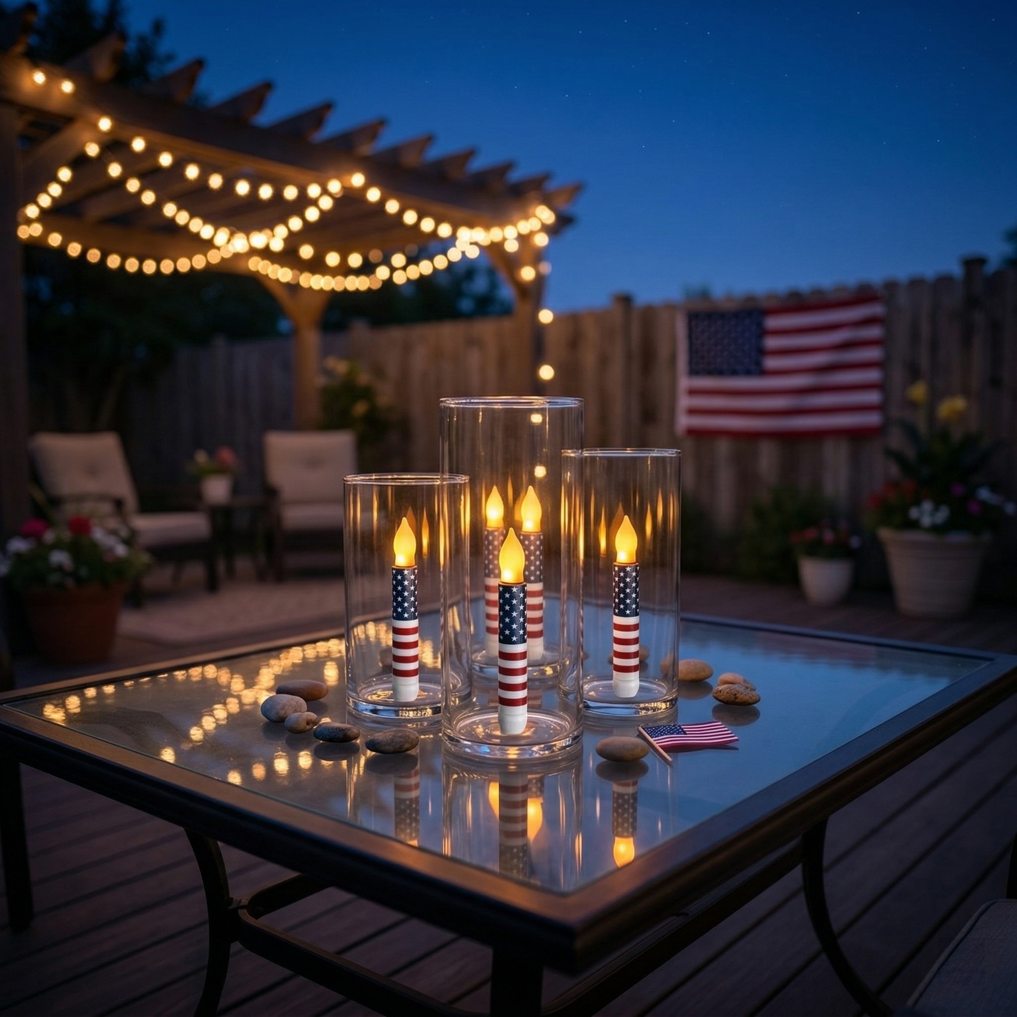 Set of 6 Patriotic LED Taper Candles with Timer