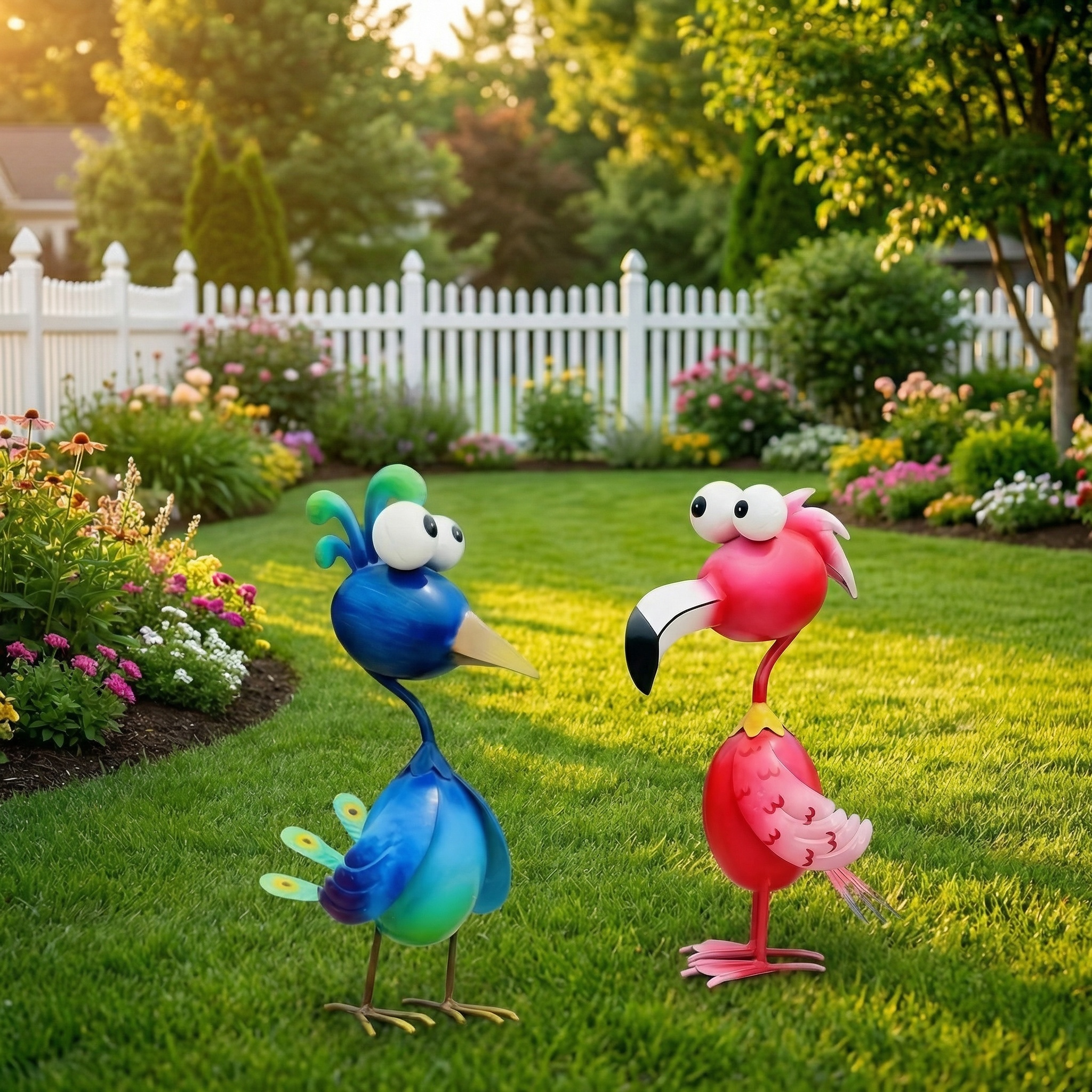 Whimsical Metal Bird Garden Statue