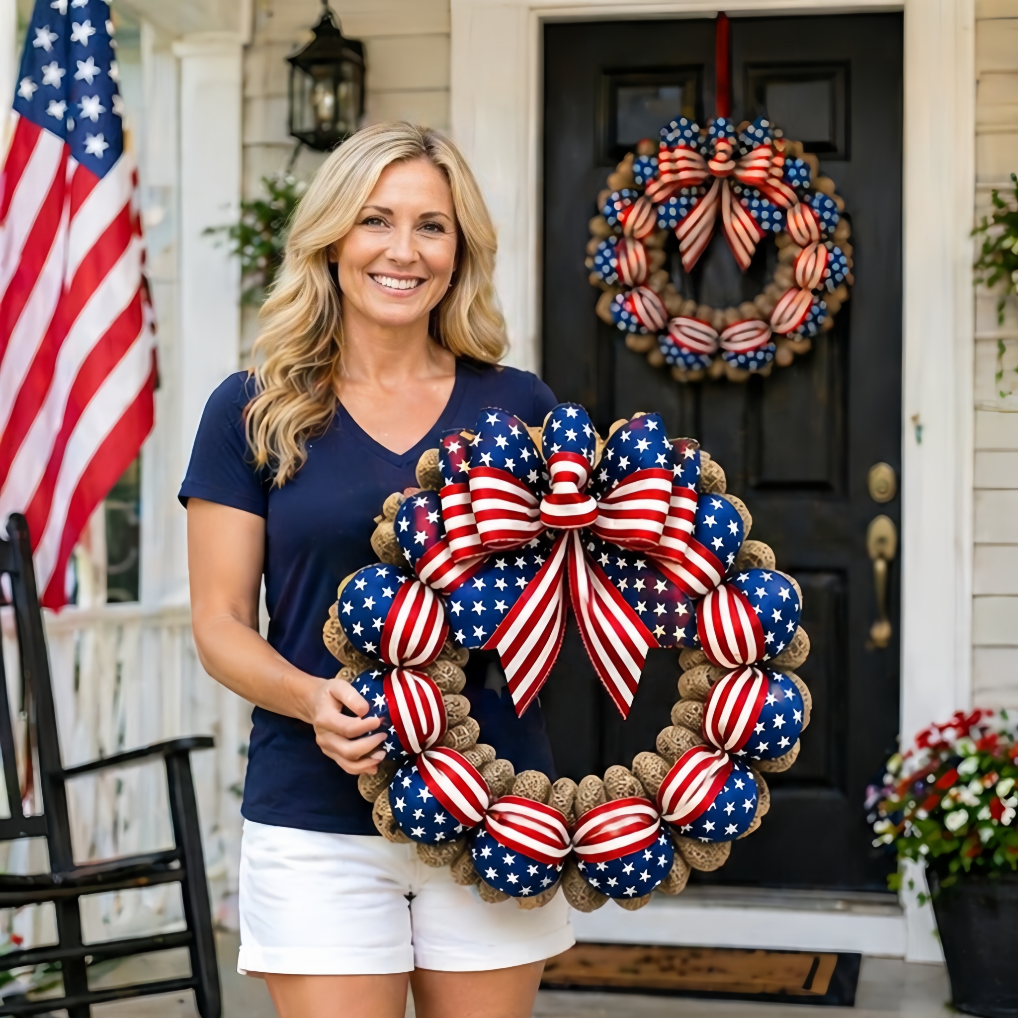 Lighted Patriotic American Flag Wreath