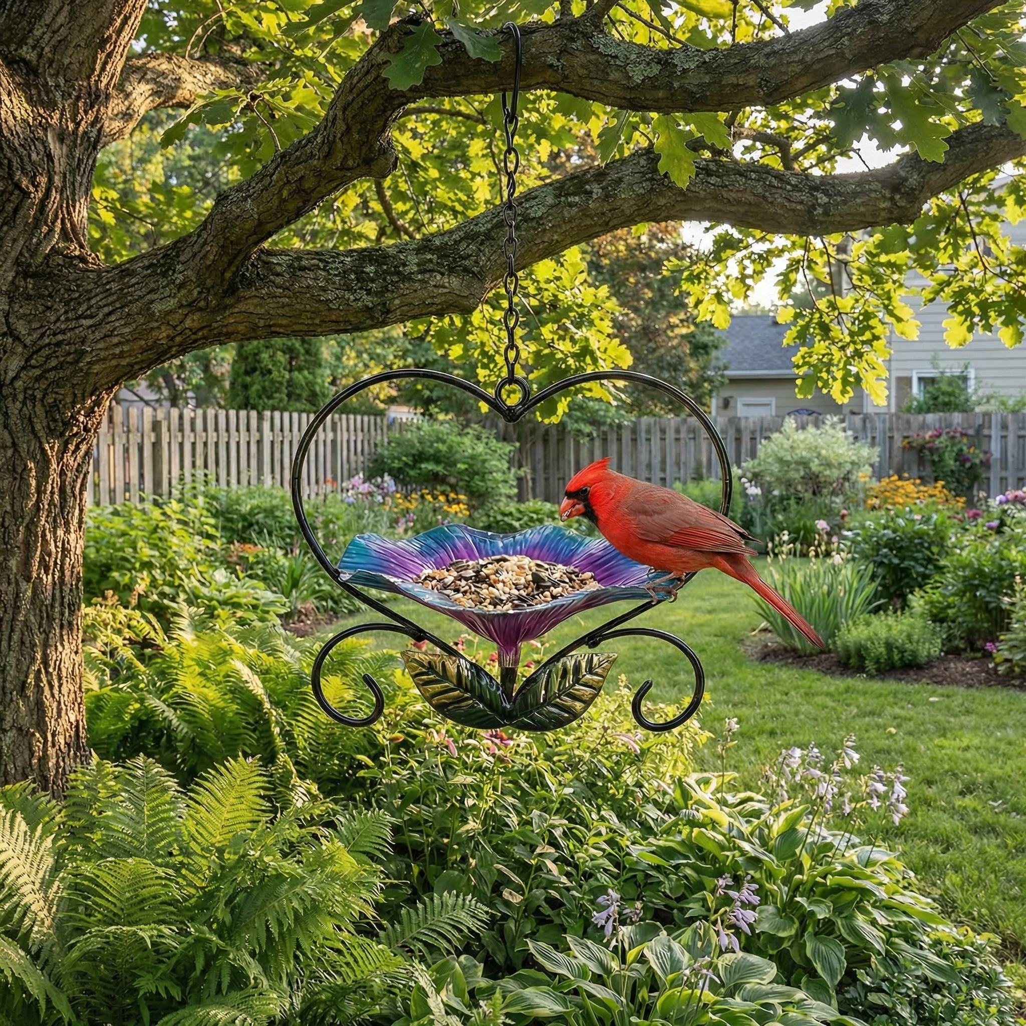 Heart-Shaped Wrought Iron Flower Bird Feeder