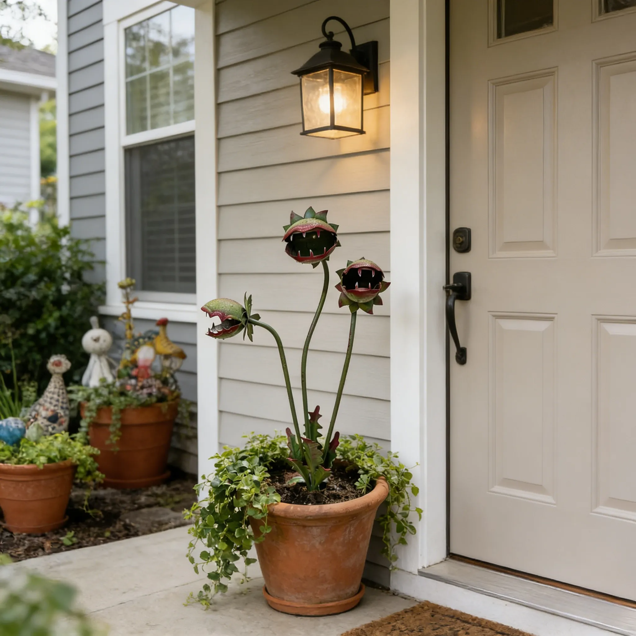 Whimsical Metal Carnivorous Plant Garden Stake for Outdoor Decor