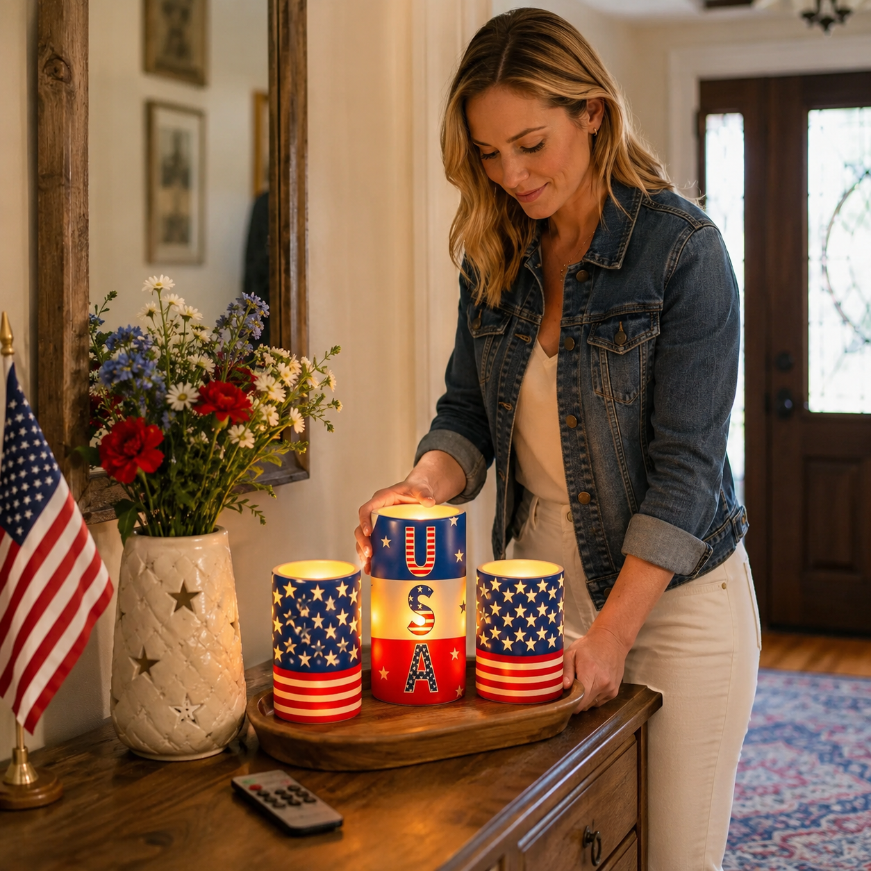 3PCS Patriotic Flameless LED Candle Set with Remote