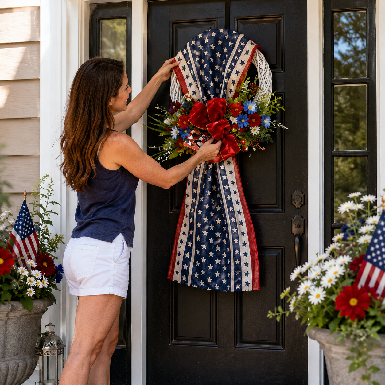Lighted Patriotic Front Door Swag Wreath