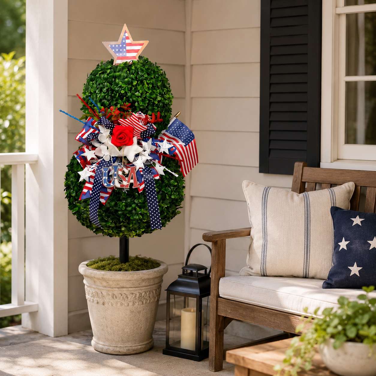 4th of July Patriotic Artificial Topiary Garden Stake