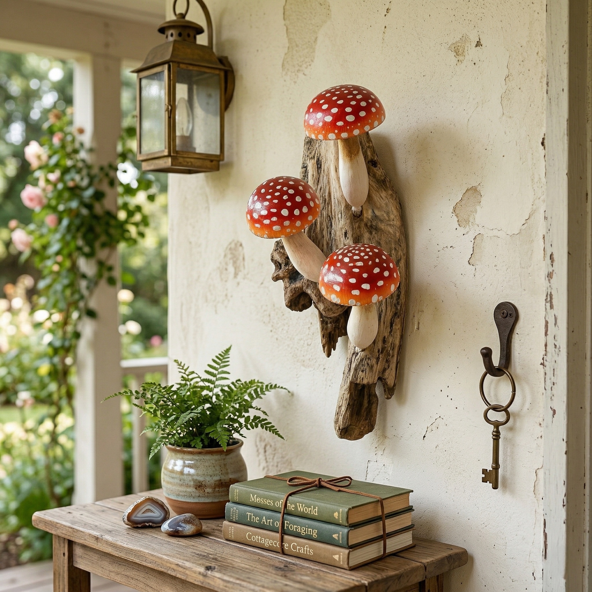 Red Hanging Mushroom Sculpture Wall Art