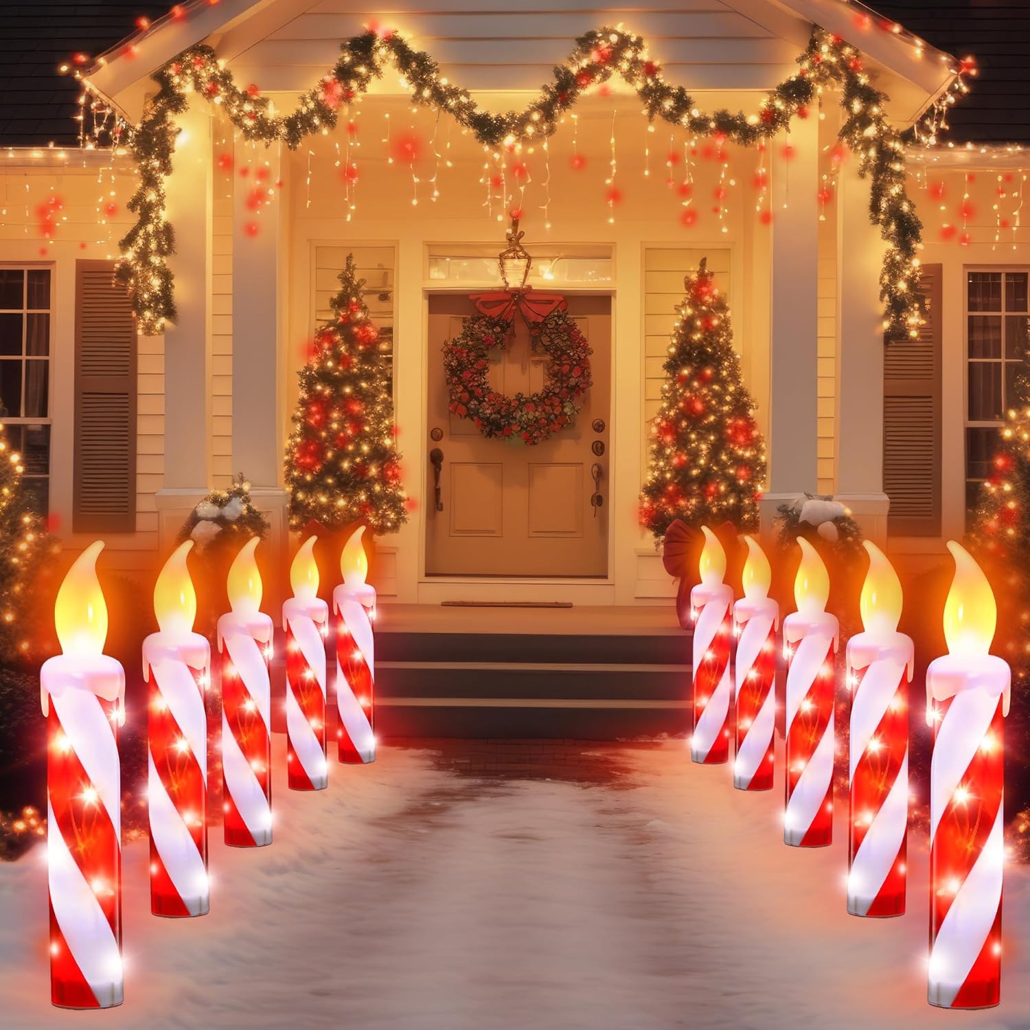Christmas Candy Cane Candle Pathway Lights