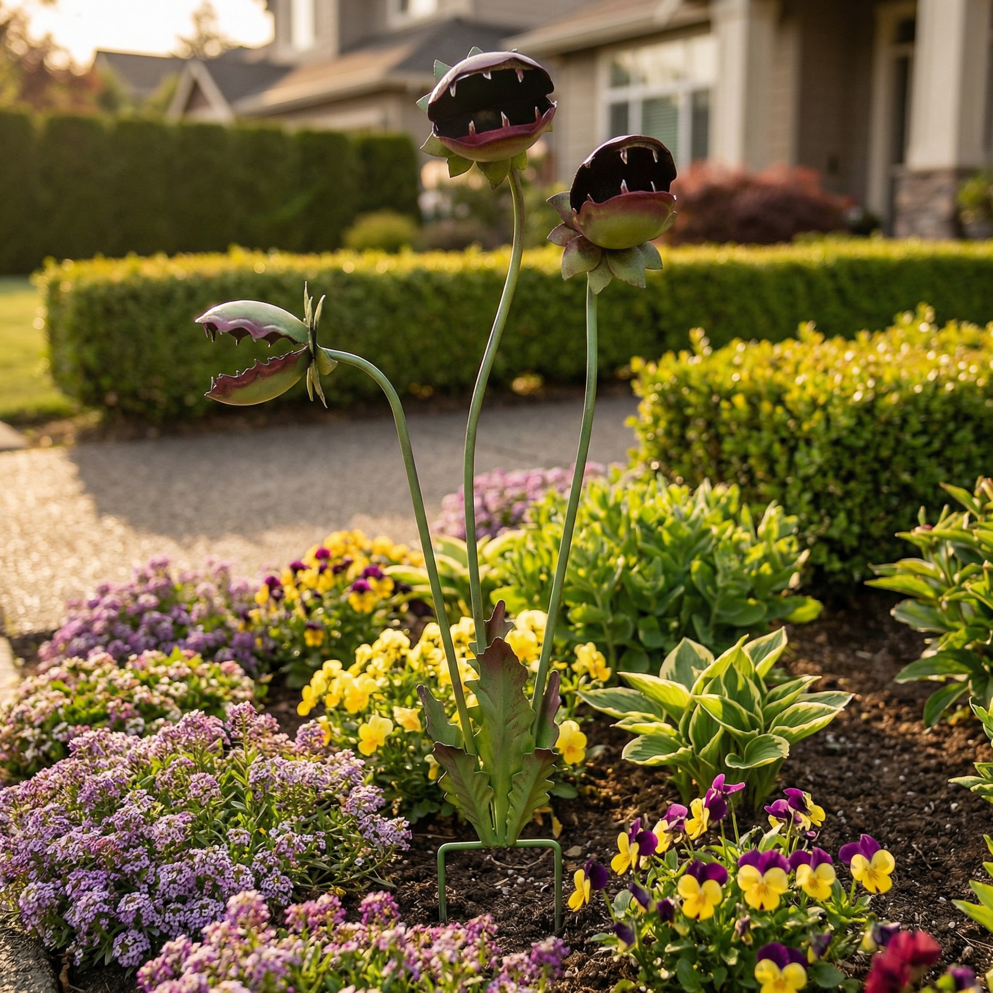 Whimsical Metal Carnivorous Plant Garden Stake for Outdoor Decor