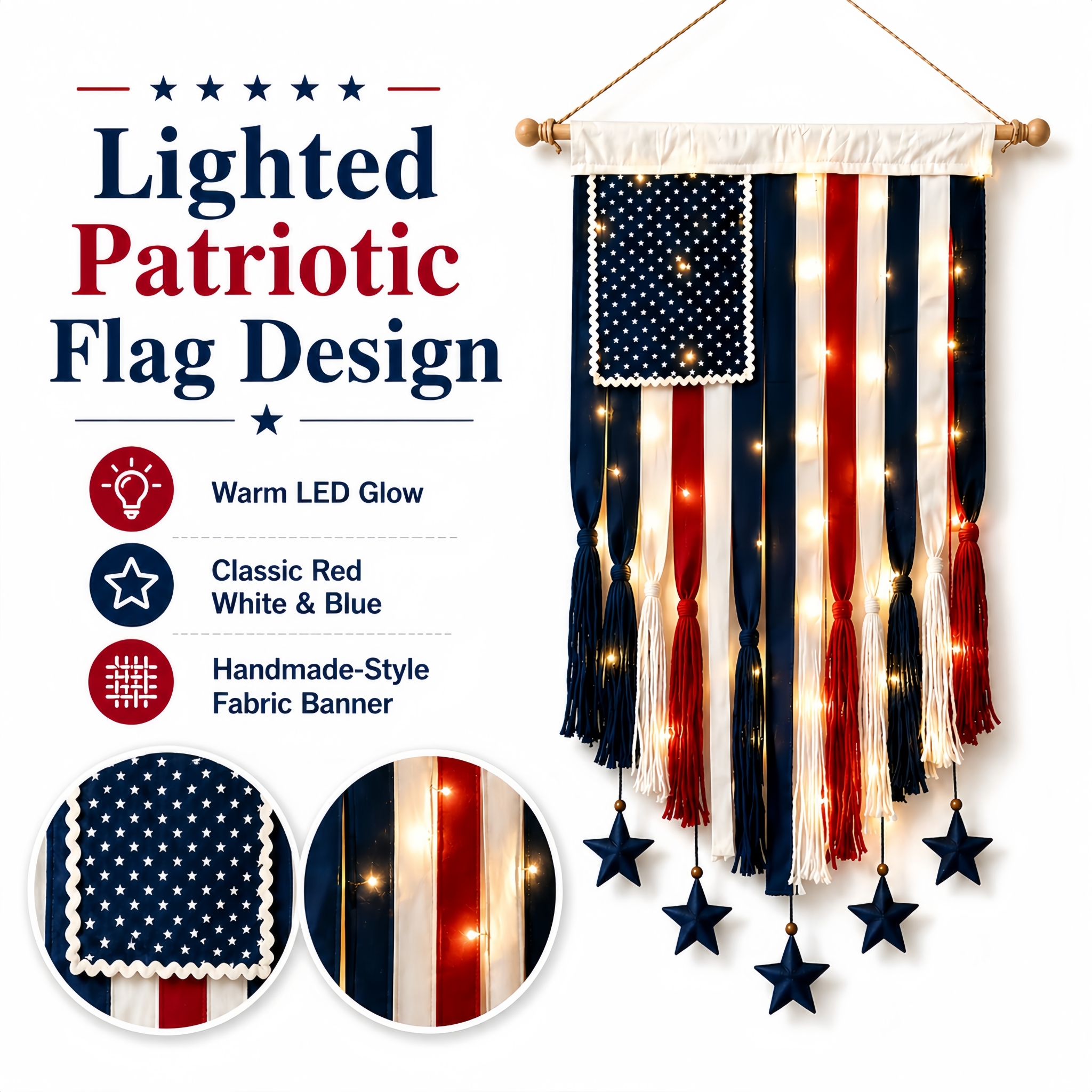4 x 2.3 Ft Lighted Patriotic American Flag Wall Hanging