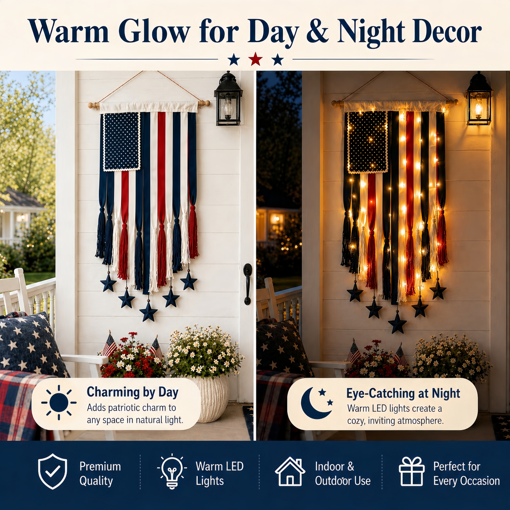 4 x 2.3 Ft Lighted Patriotic American Flag Wall Hanging
