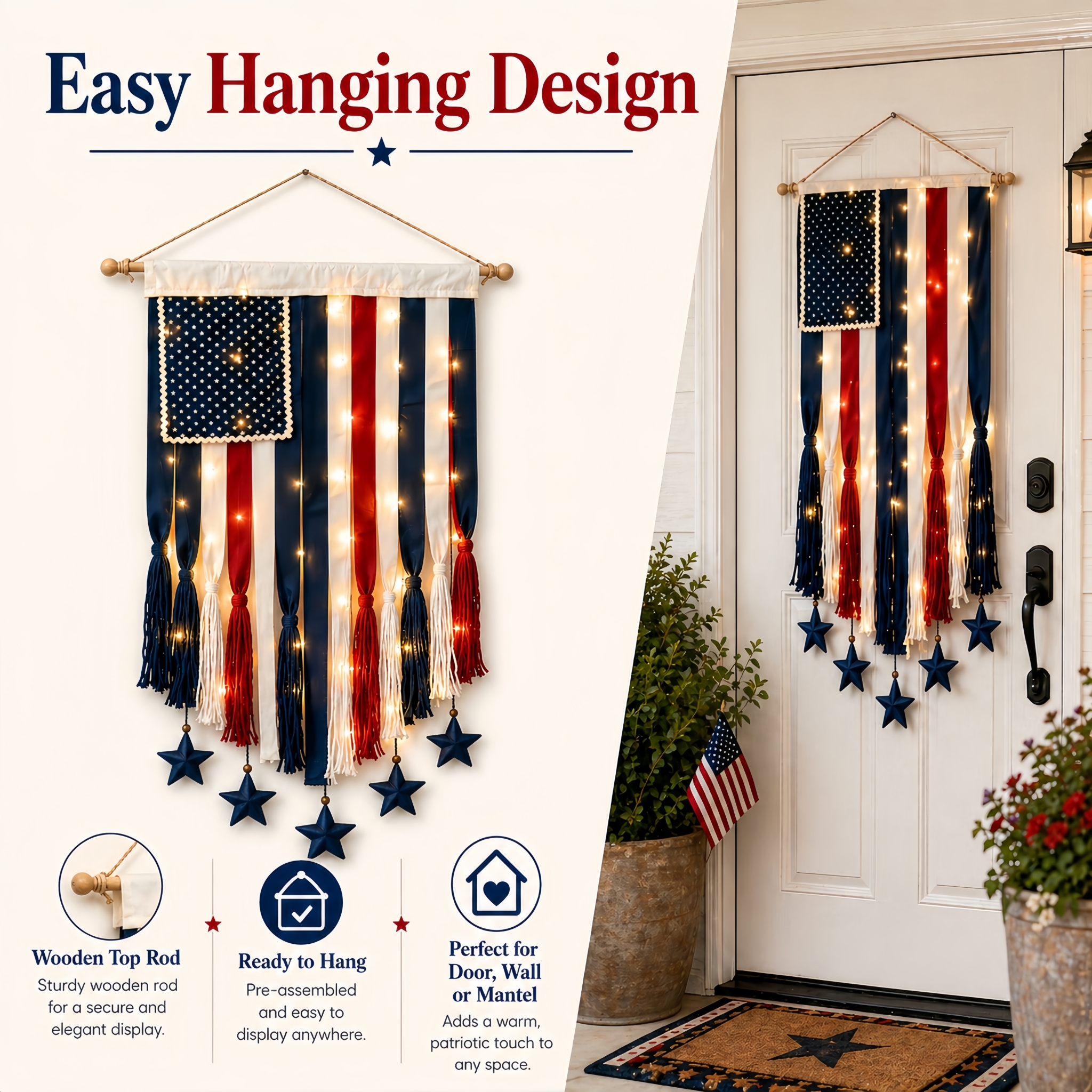 4 x 2.3 Ft Lighted Patriotic American Flag Wall Hanging