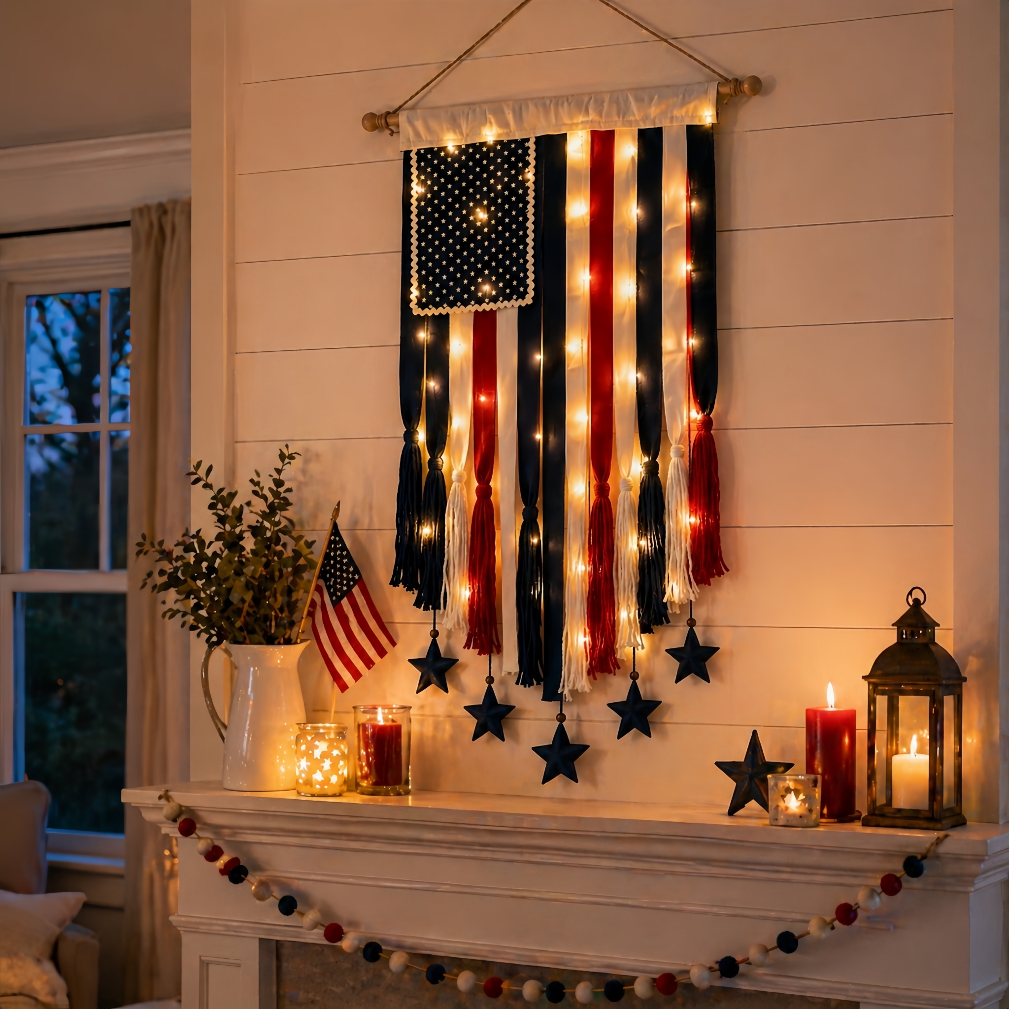 4 x 2.3 Ft Lighted Patriotic American Flag Wall Hanging