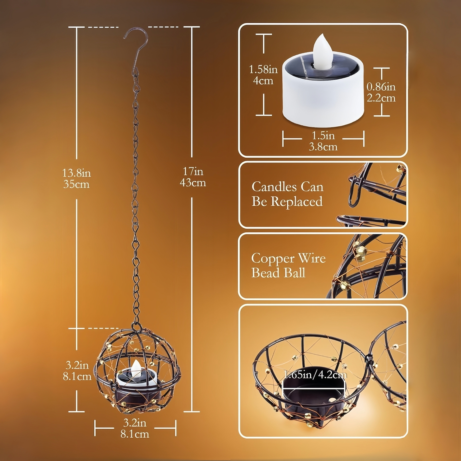 Waterproof Solar Rattan Ball Hanging Lantern with Flickering Tea Light