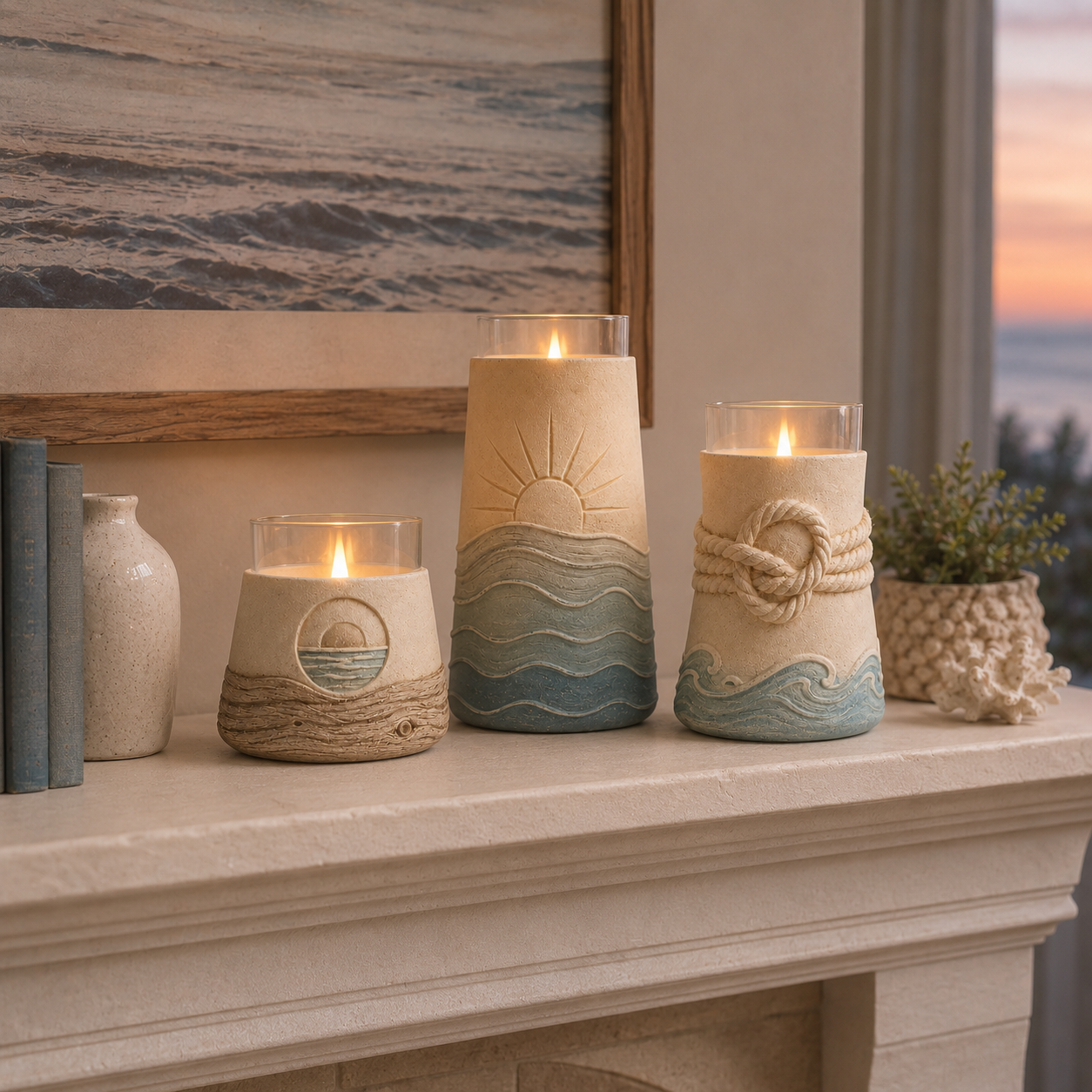 Set of 3 Coastal Flameless Candle Holders