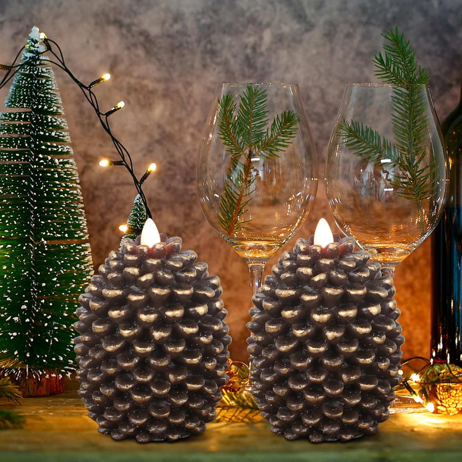 Flameless Pinecone Candles Battery Operated with 6 Hour Timer