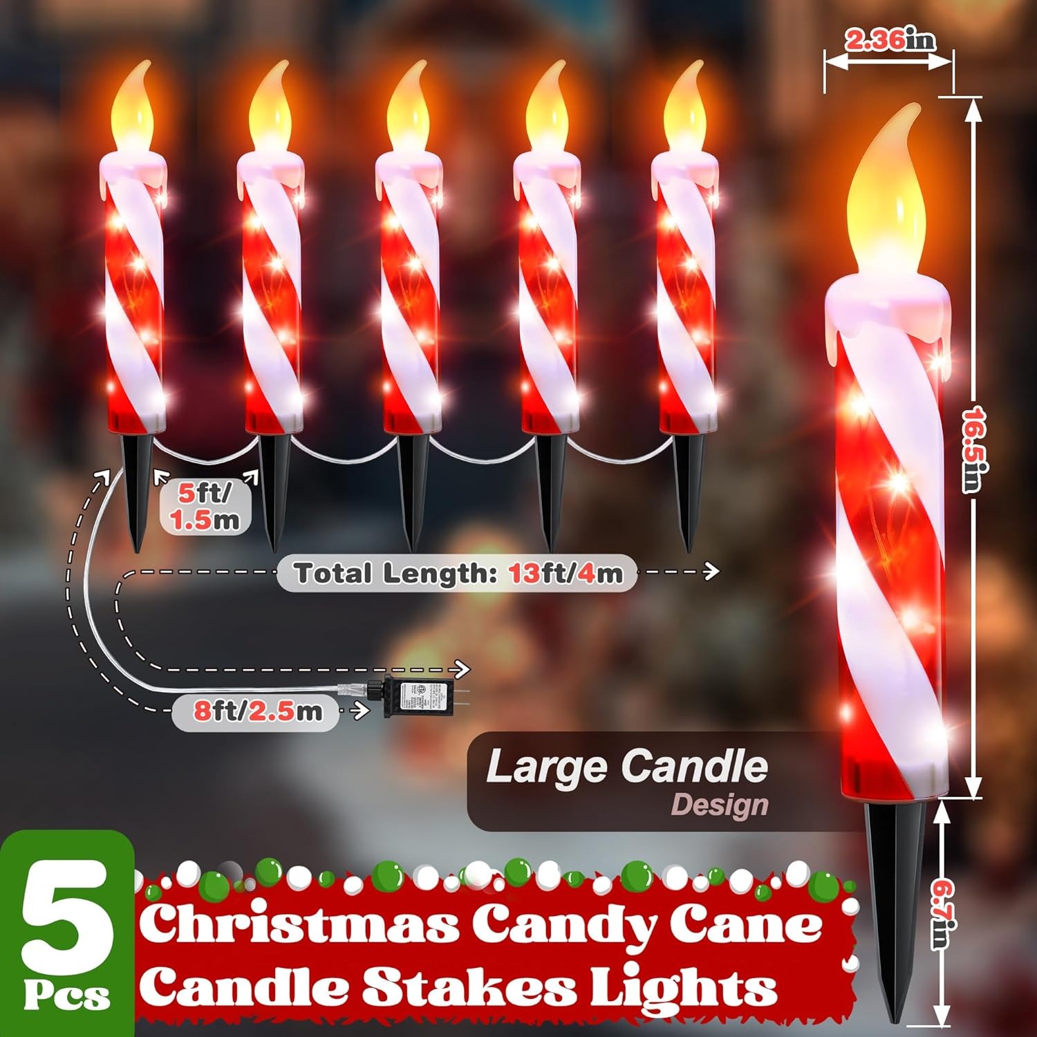Christmas Candy Cane Candle Pathway Lights