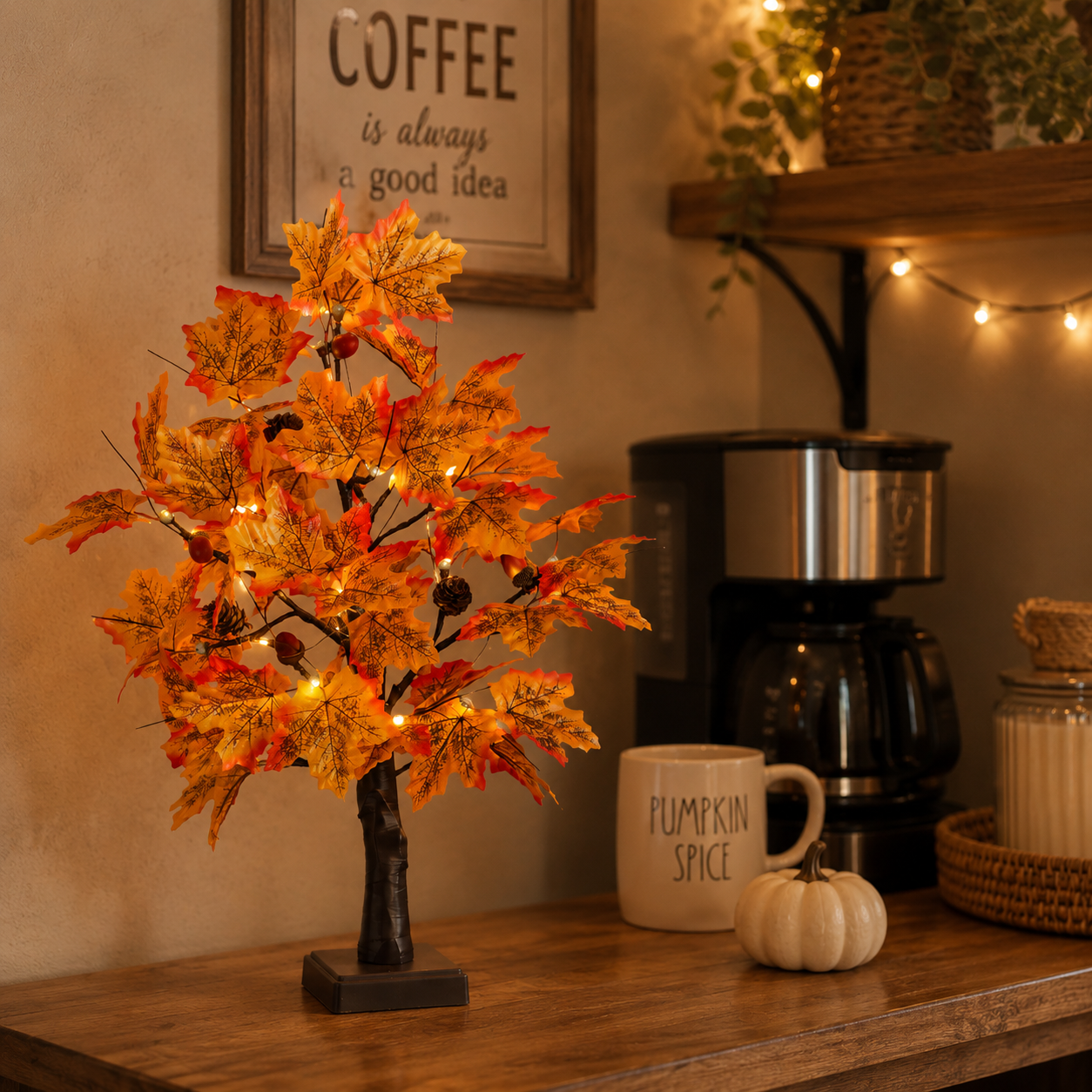 Pre-Lit Fall Maple Tree Tabletop Decor